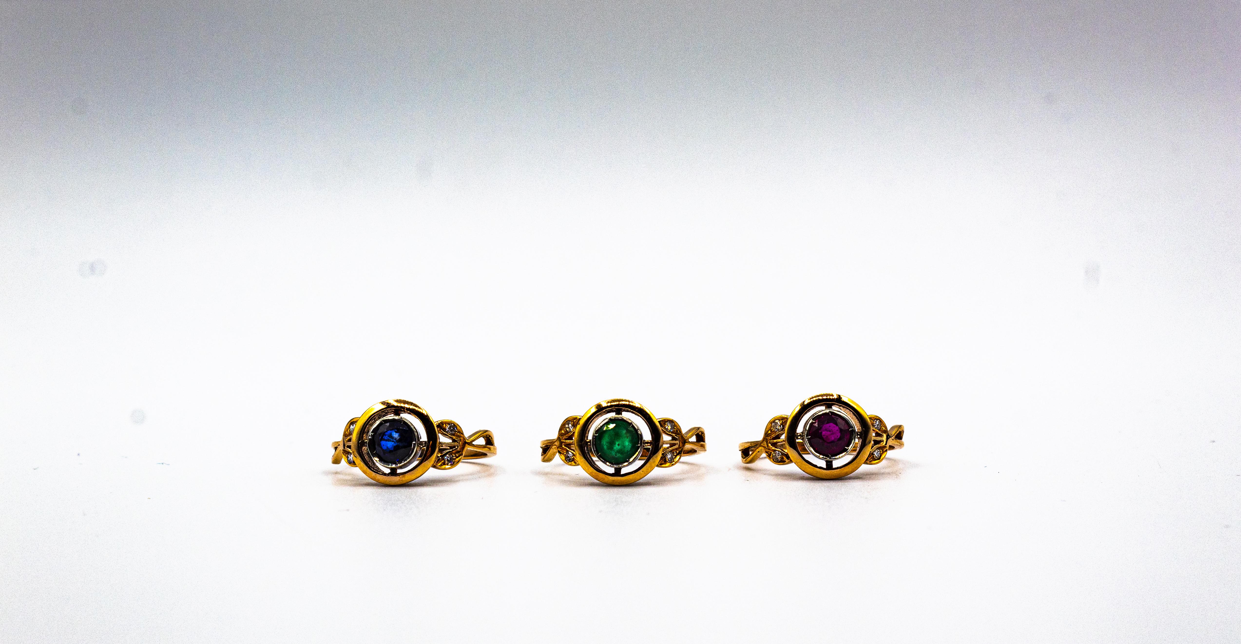 Art Deco Style White Brilliant Cut Diamond Emerald Yellow Gold Cocktail Ring For Sale 3