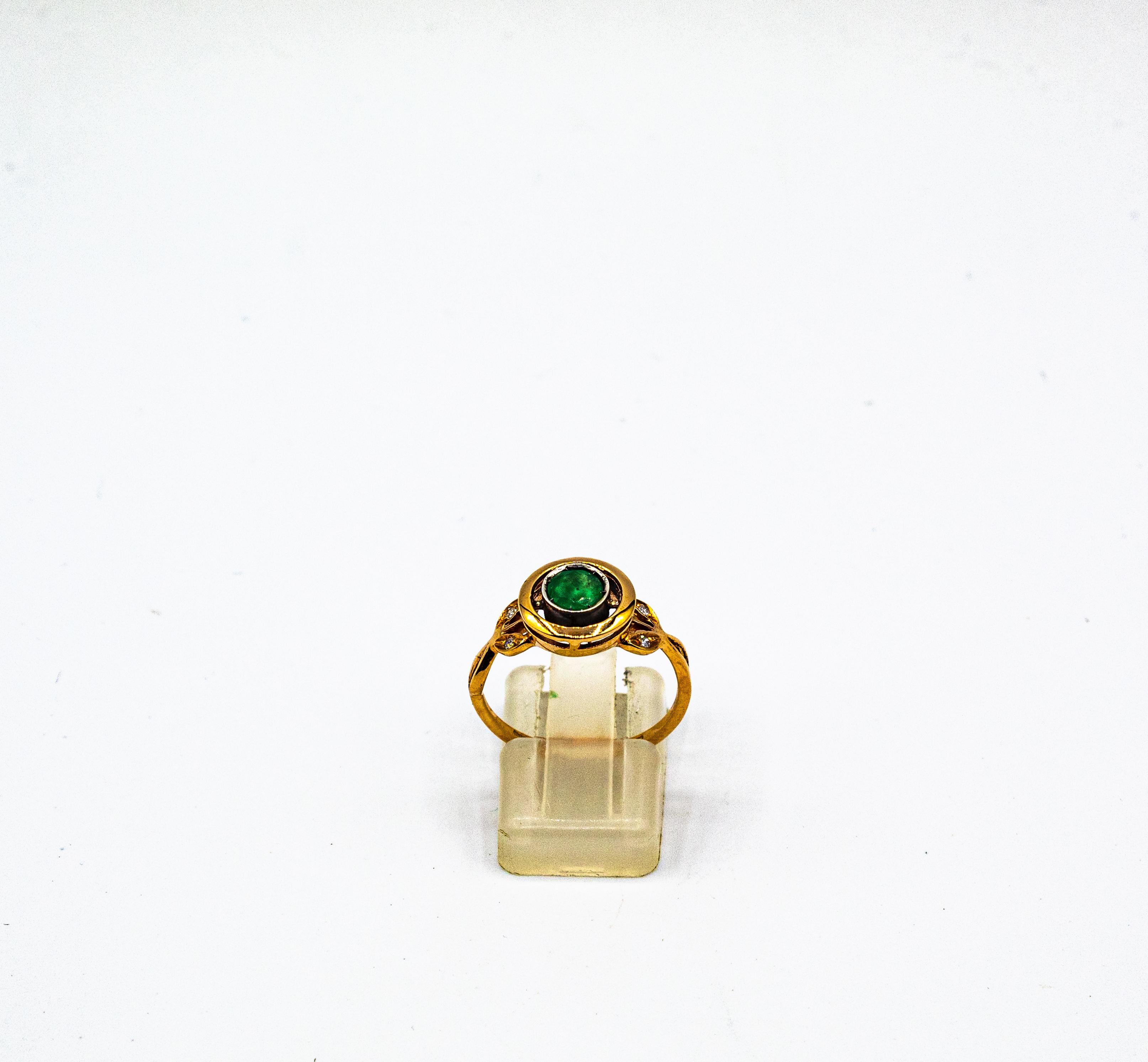 Art Deco Style White Brilliant Cut Diamond Emerald Yellow Gold Cocktail Ring For Sale 4