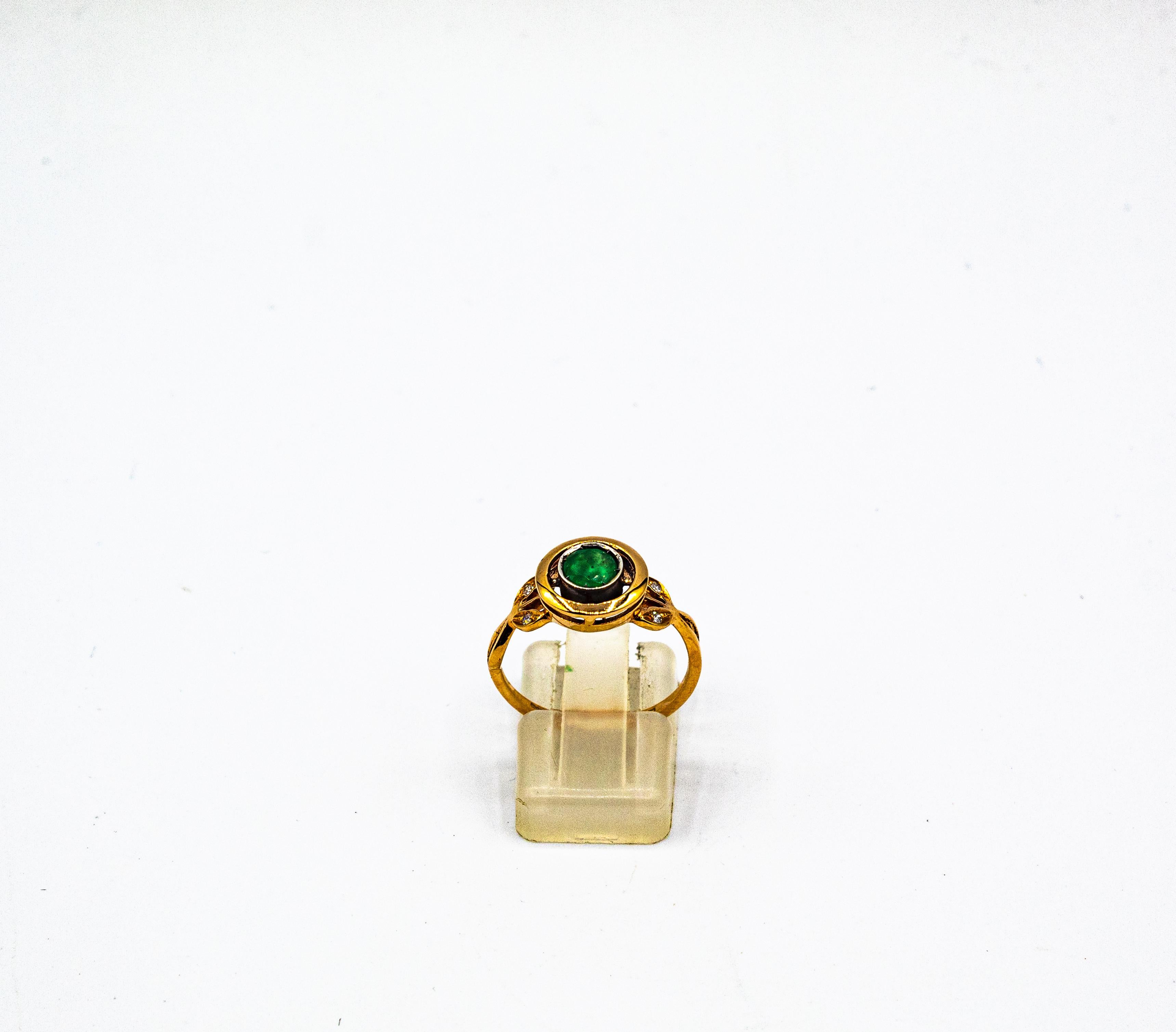 Anillo de Cóctel de Oro Amarillo Esmeralda con Diamantes de Corte Brillante Blanco Estilo Art Decó 4