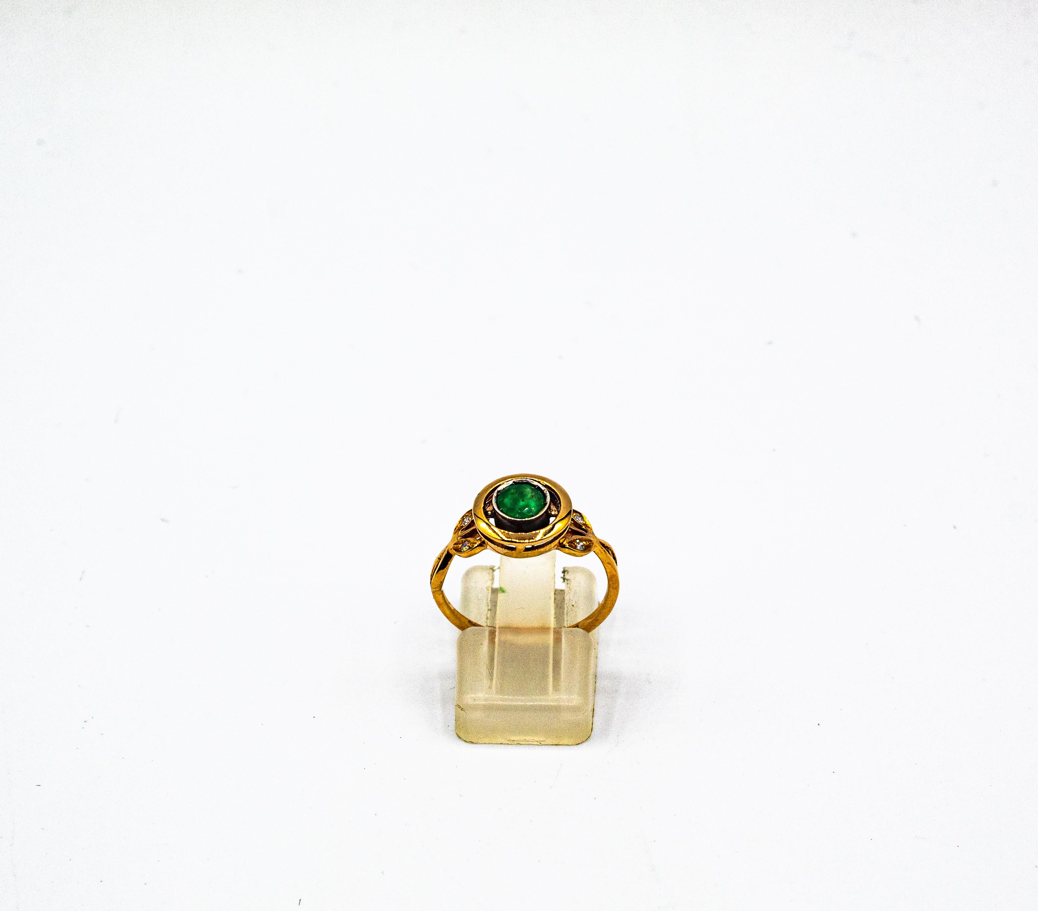 Art Deco Style White Brilliant Cut Diamond Emerald Yellow Gold Cocktail Ring For Sale 5