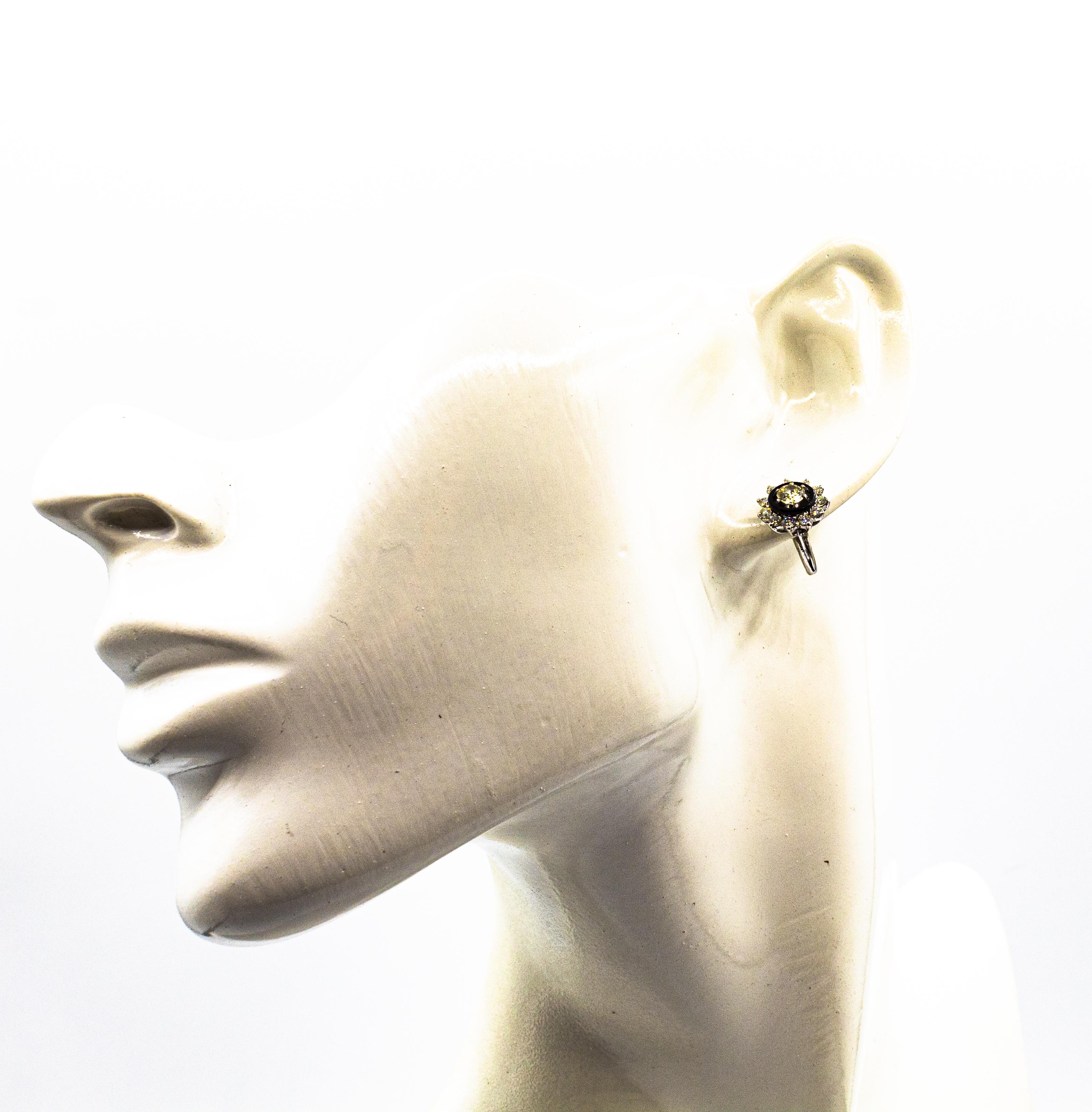 Art Deco Style White Brilliant Cut Diamond Onyx White Gold Lever Back Earrings 9