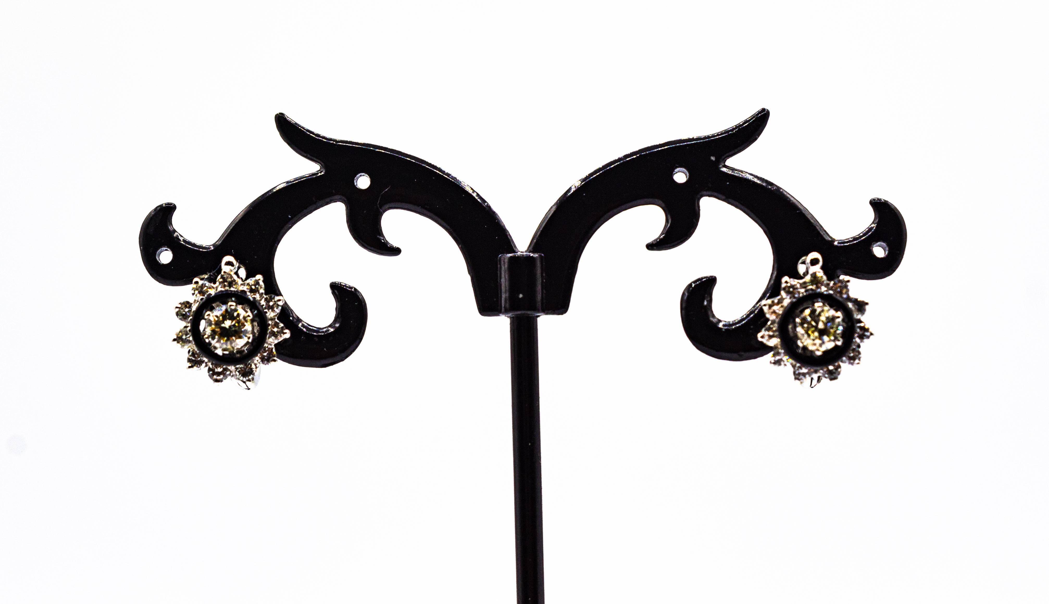 Art Deco Style White Brilliant Cut Diamond Onyx White Gold Lever Back Earrings 4