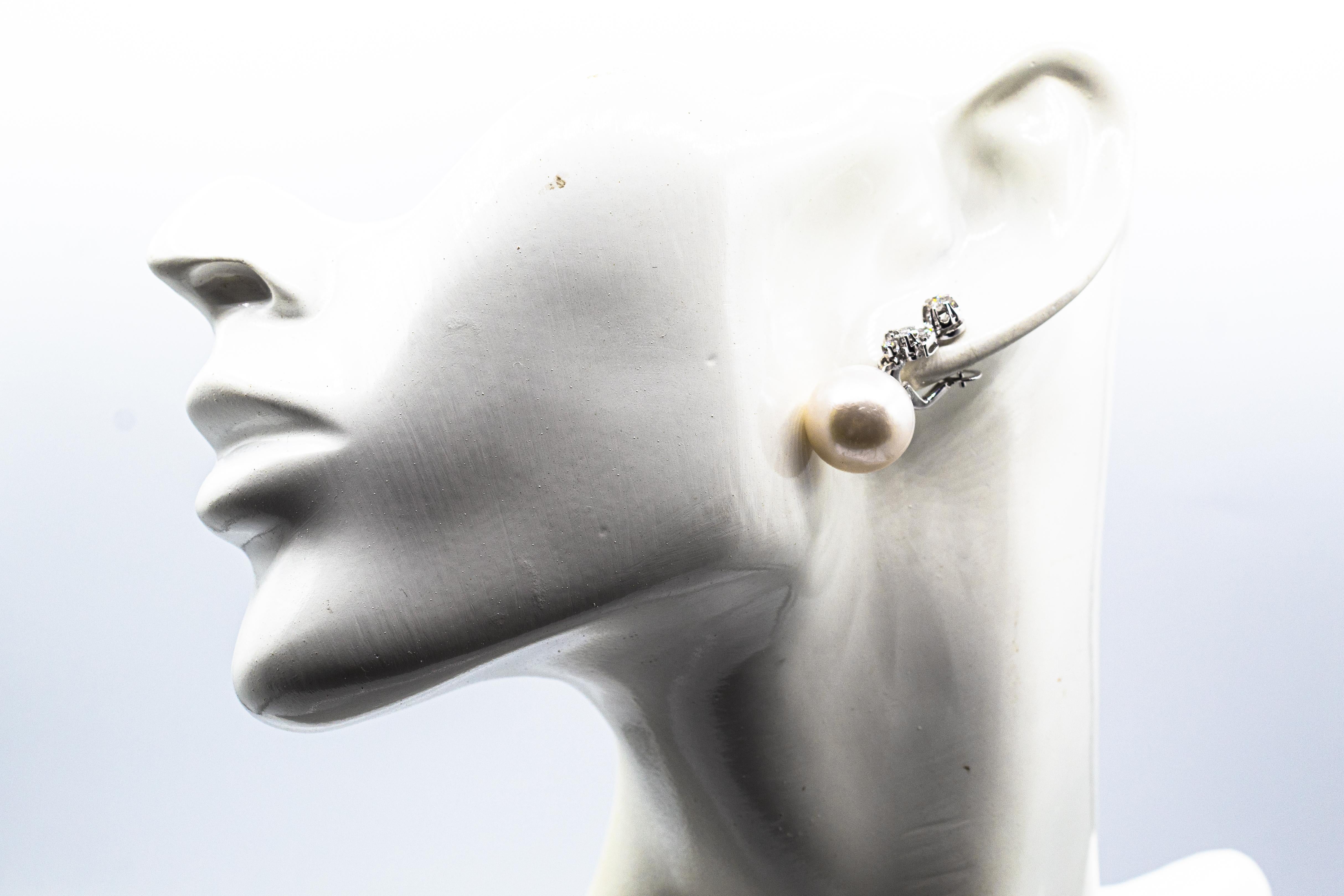 Art Deco Style White Brilliant Cut Diamond Pearl White Gold Clip-On Earrings For Sale 6