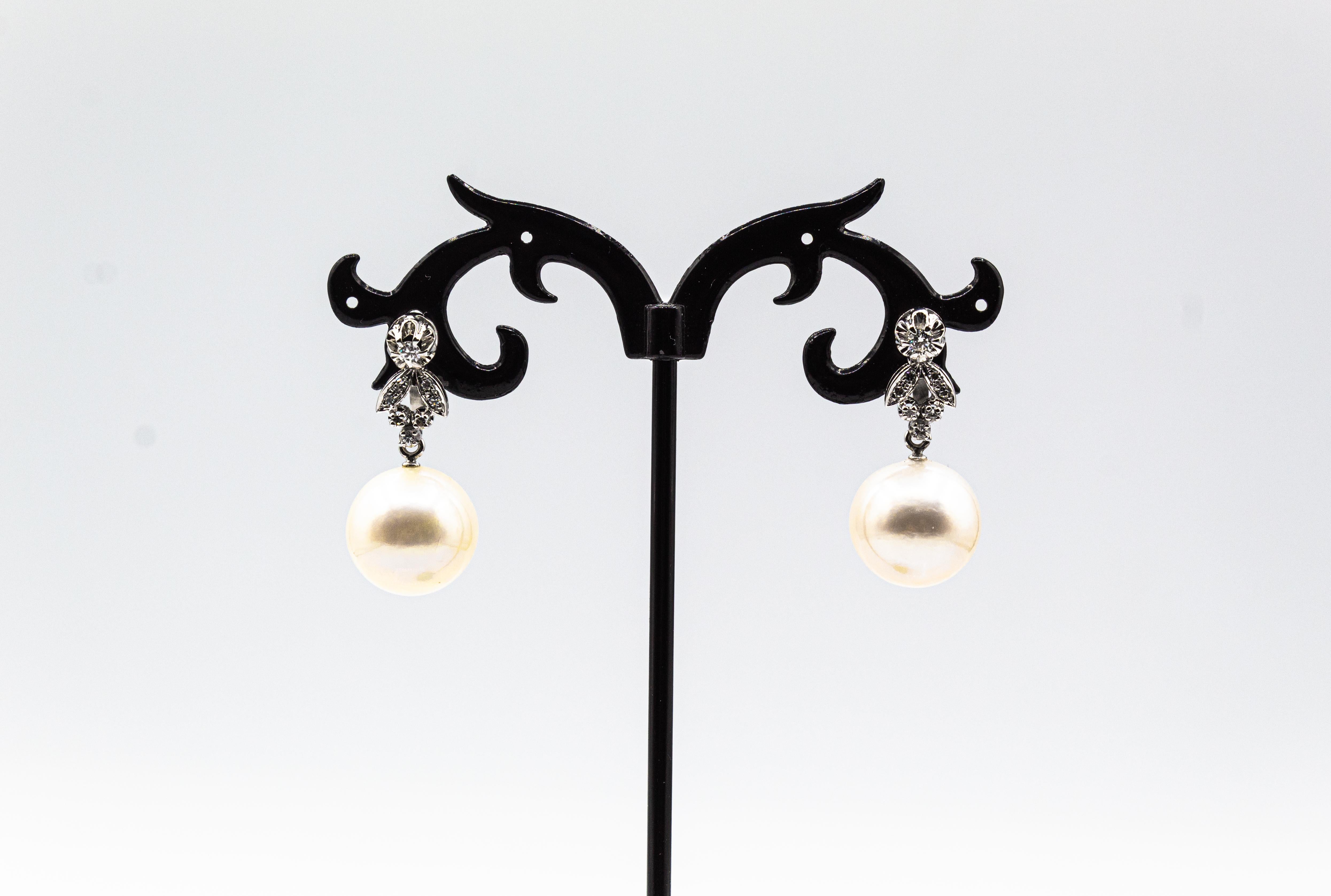 Art Deco Style White Brilliant Cut Diamond Pearl White Gold Clip-On Earrings For Sale 3