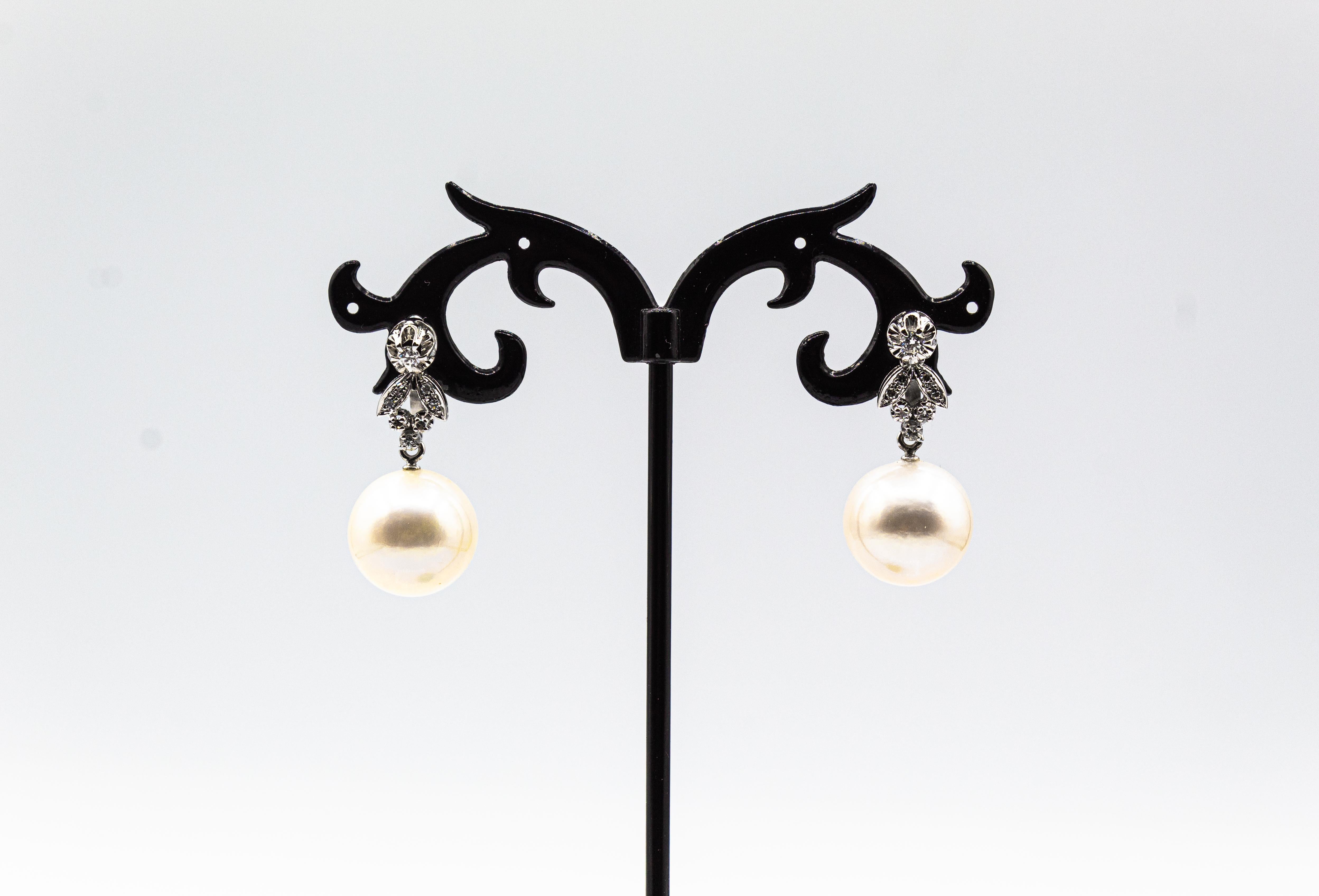 Art Deco Style White Brilliant Cut Diamond Pearl White Gold Clip-On Earrings For Sale 4