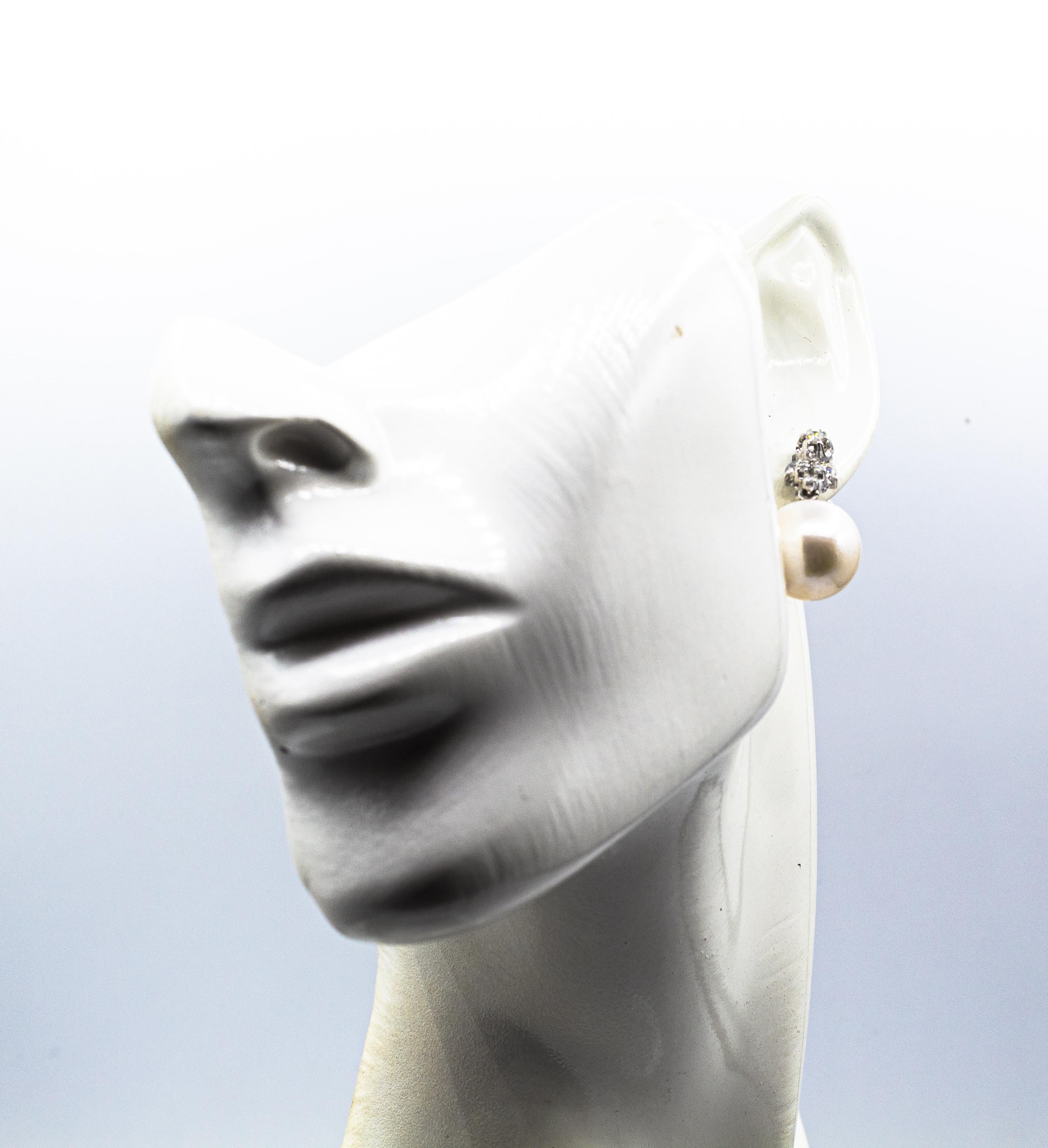 Art Deco Style White Brilliant Cut Diamond Pearl White Gold Clip-On Earrings For Sale 5