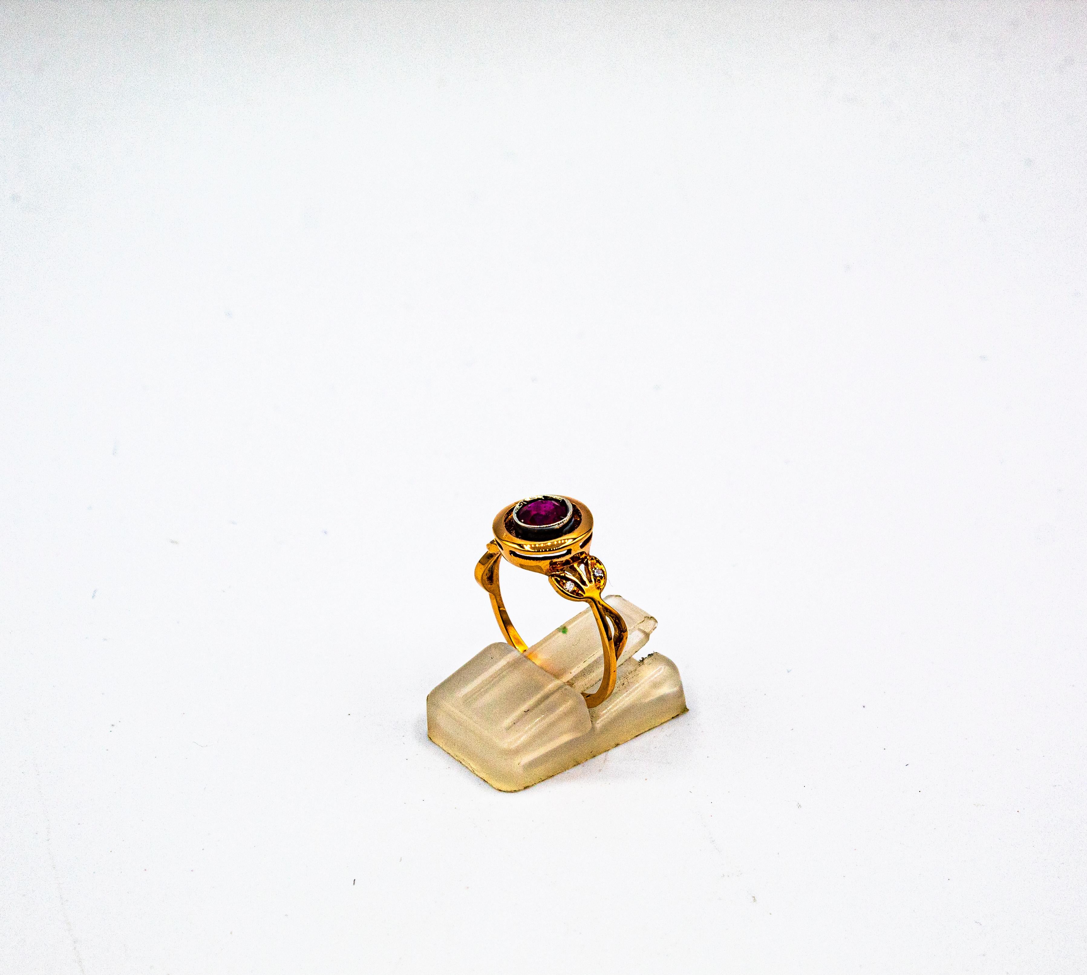Art Deco Style White Brilliant Cut Diamond Ruby Yellow Gold Cocktail Ring 6