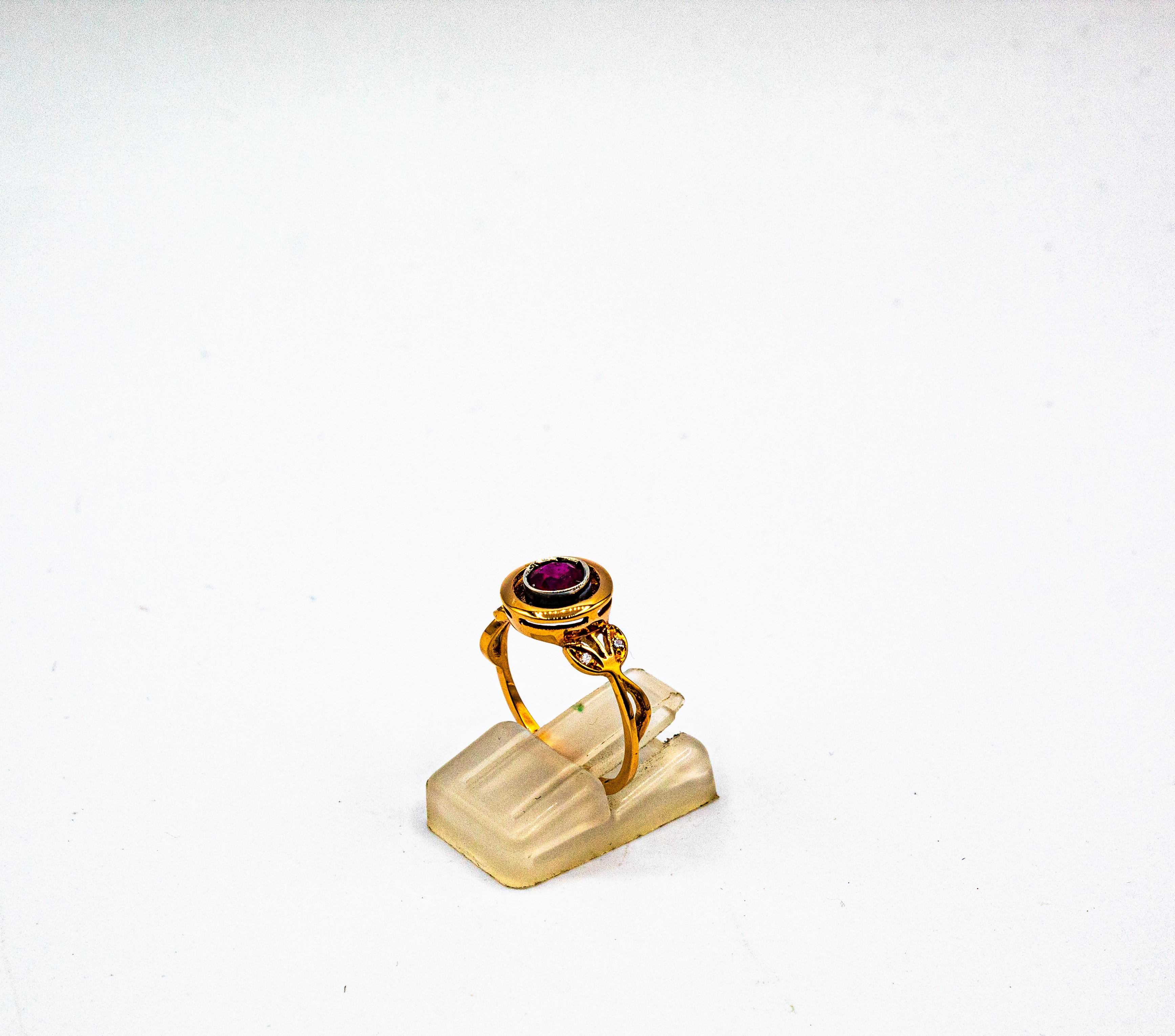 Art Deco Style White Brilliant Cut Diamond Ruby Yellow Gold Cocktail Ring 7
