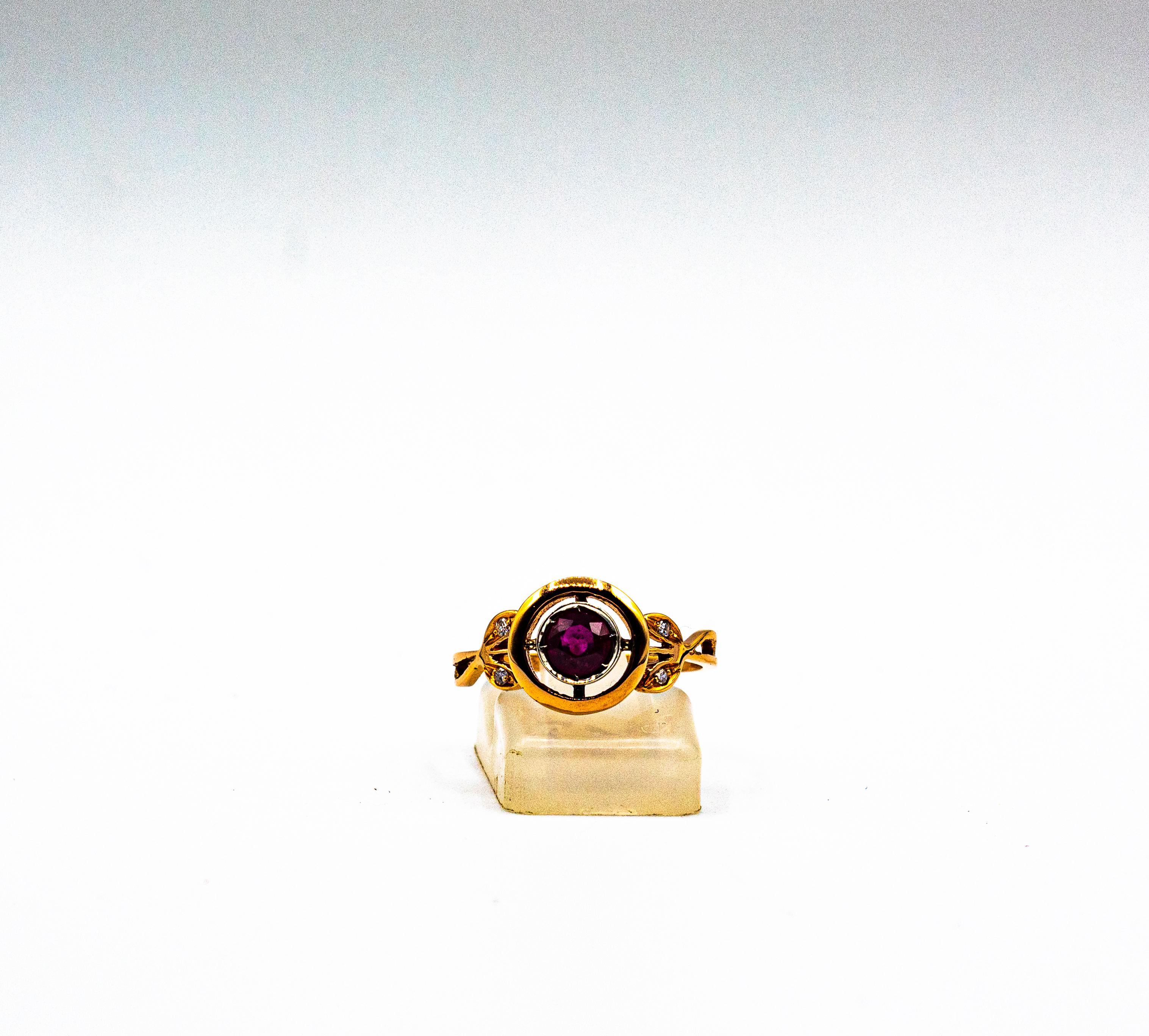 Anillo de cóctel de oro amarillo con diamante rubí talla brillante blanco estilo art déco en venta 6