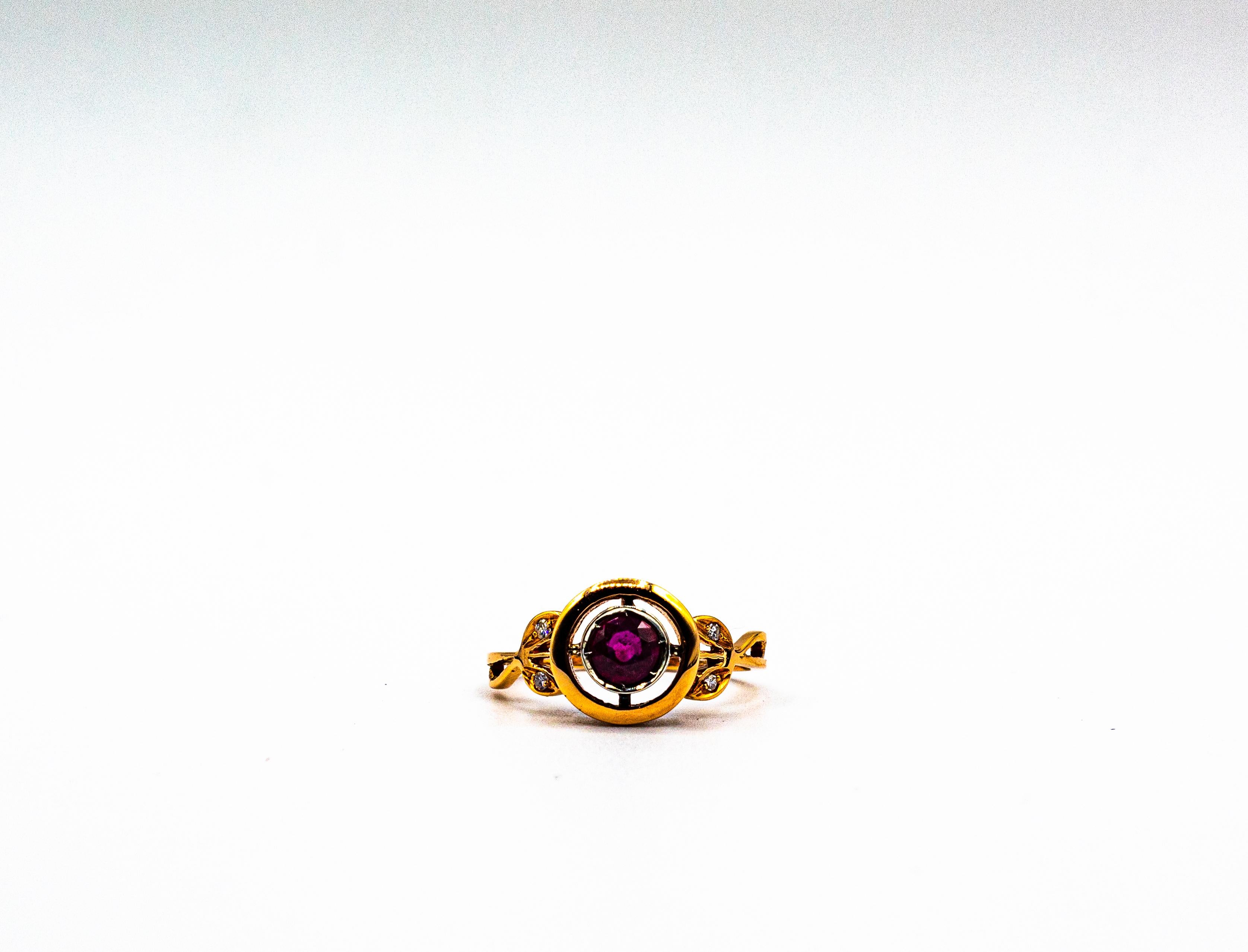Art Deco Style White Brilliant Cut Diamond Ruby Yellow Gold Cocktail Ring 10