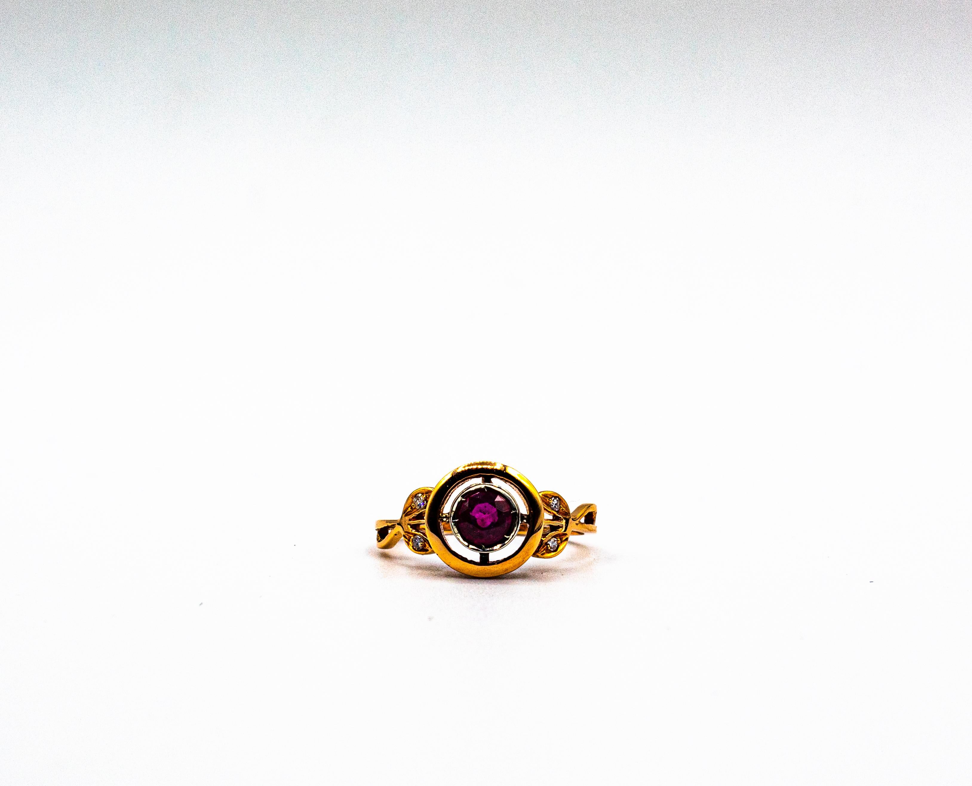 Anillo de cóctel de oro amarillo con diamante rubí talla brillante blanco estilo art déco en venta 9
