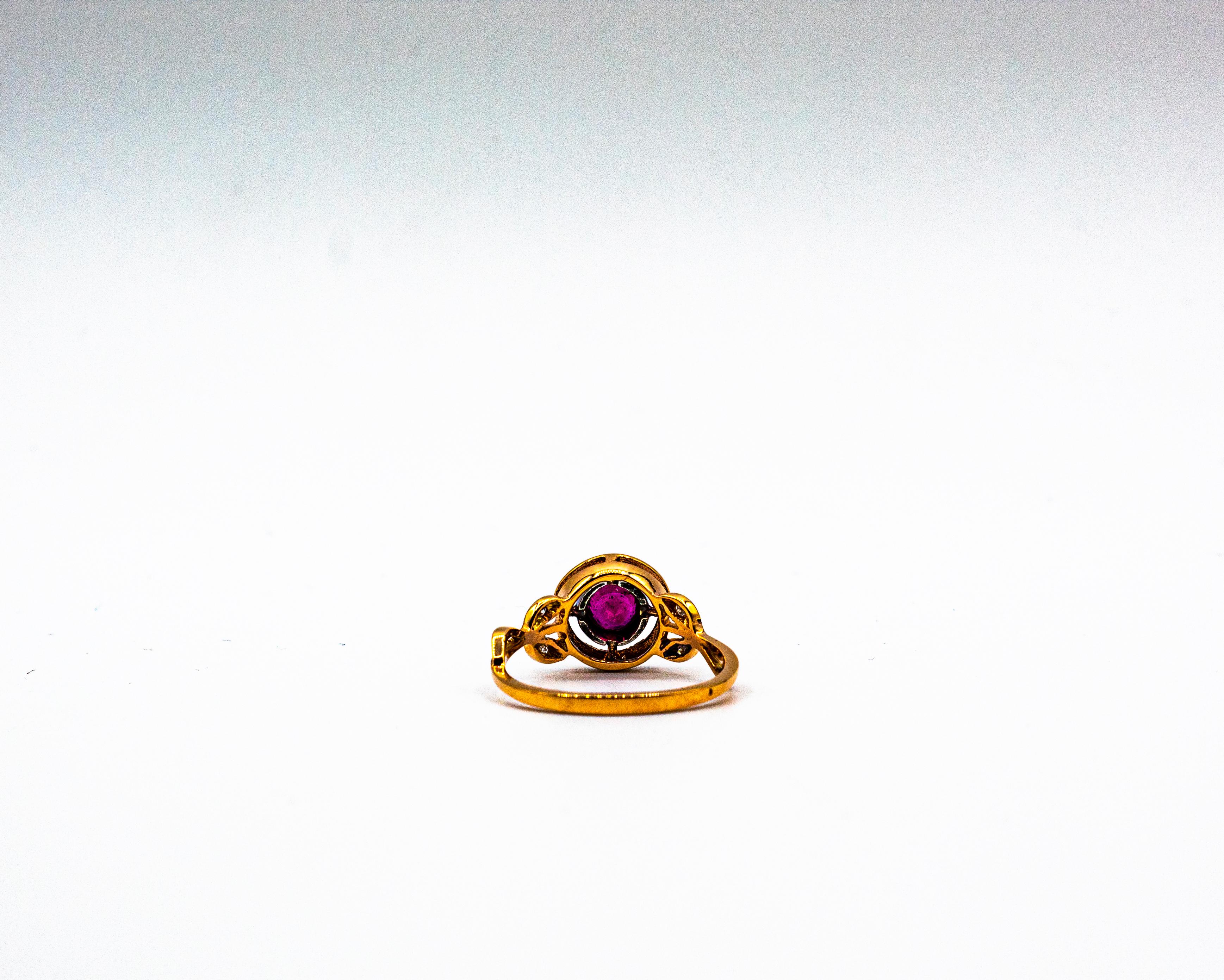 Anillo de cóctel de oro amarillo con diamante rubí talla brillante blanco estilo art déco en venta 11