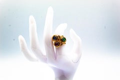 Art Deco Style White Brilliant Cut Diamond Ruby Yellow Gold Cocktail Ring