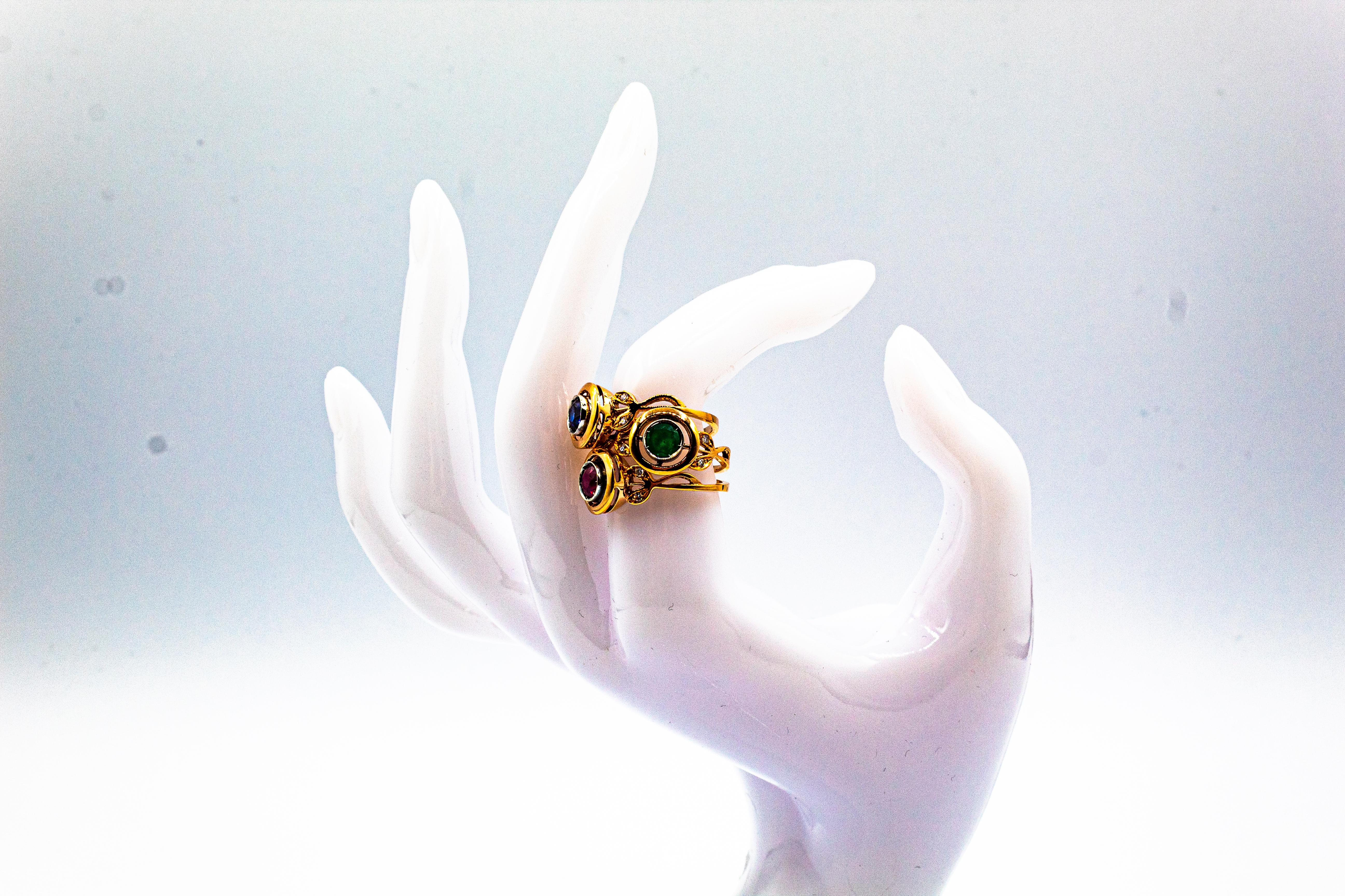 Anillo de cóctel de oro amarillo con diamante rubí talla brillante blanco estilo art déco Corte brillante en venta