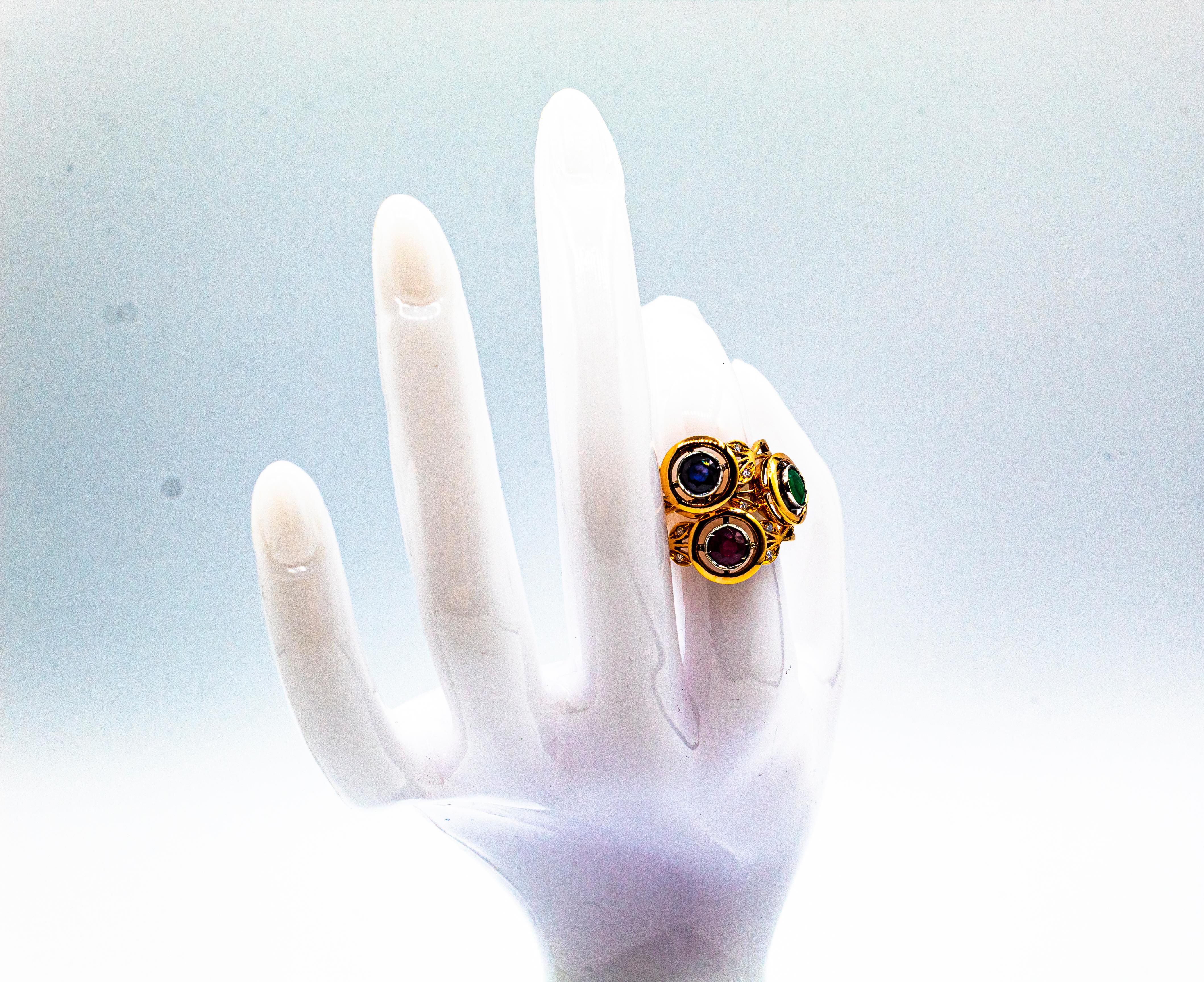 Anillo de cóctel de oro amarillo con diamante rubí talla brillante blanco estilo art déco en Nuevo estado para la venta en Naples, IT