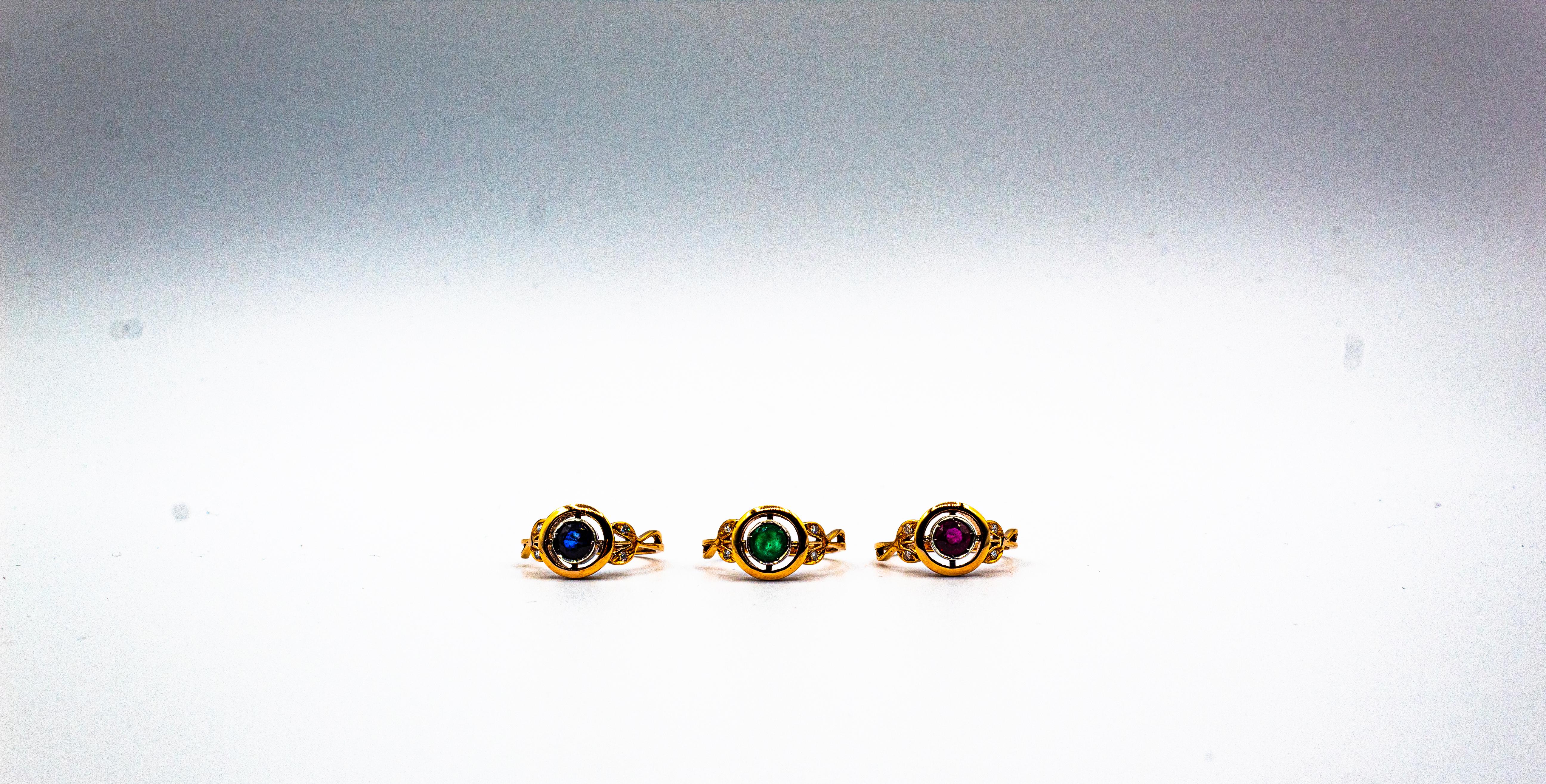 Femenino o masculino Anillo de cóctel de oro amarillo con diamante rubí talla brillante blanco estilo art déco en venta