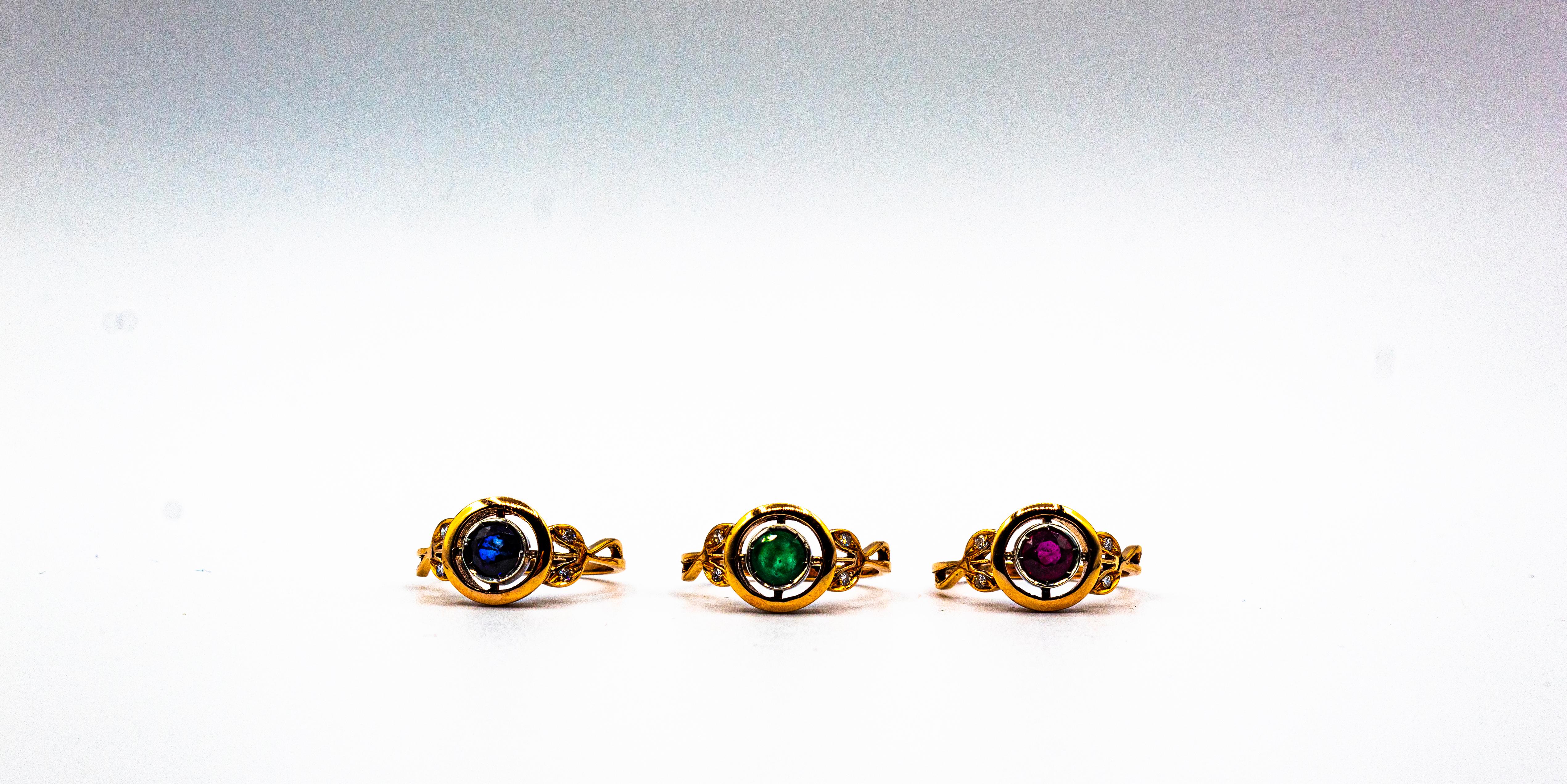 Anillo de cóctel de oro amarillo con diamante rubí talla brillante blanco estilo art déco 1