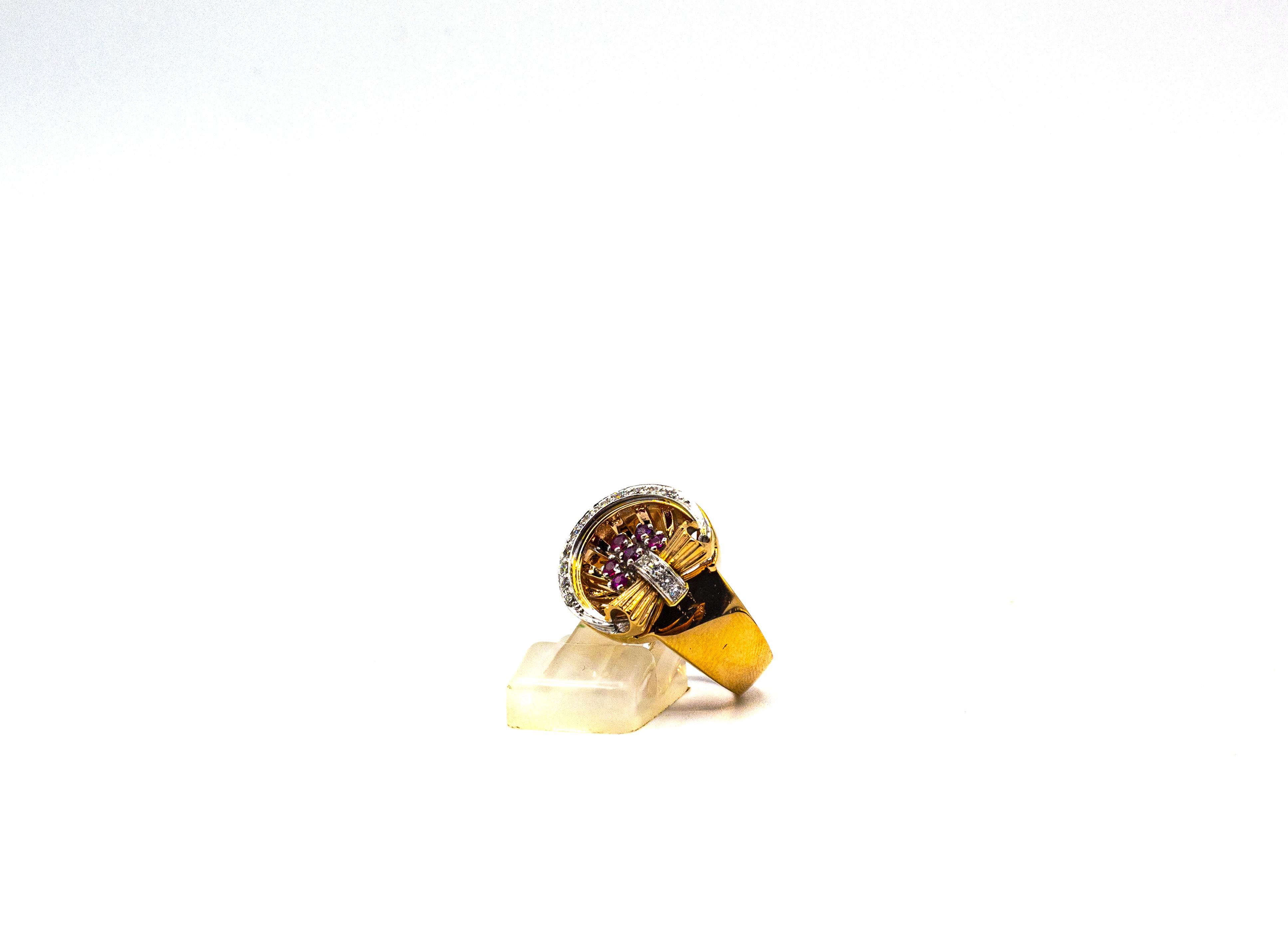 Art Deco Style White Brilliant Cut Diamond Ruby Yellow Gold Cocktail Ring For Sale 5