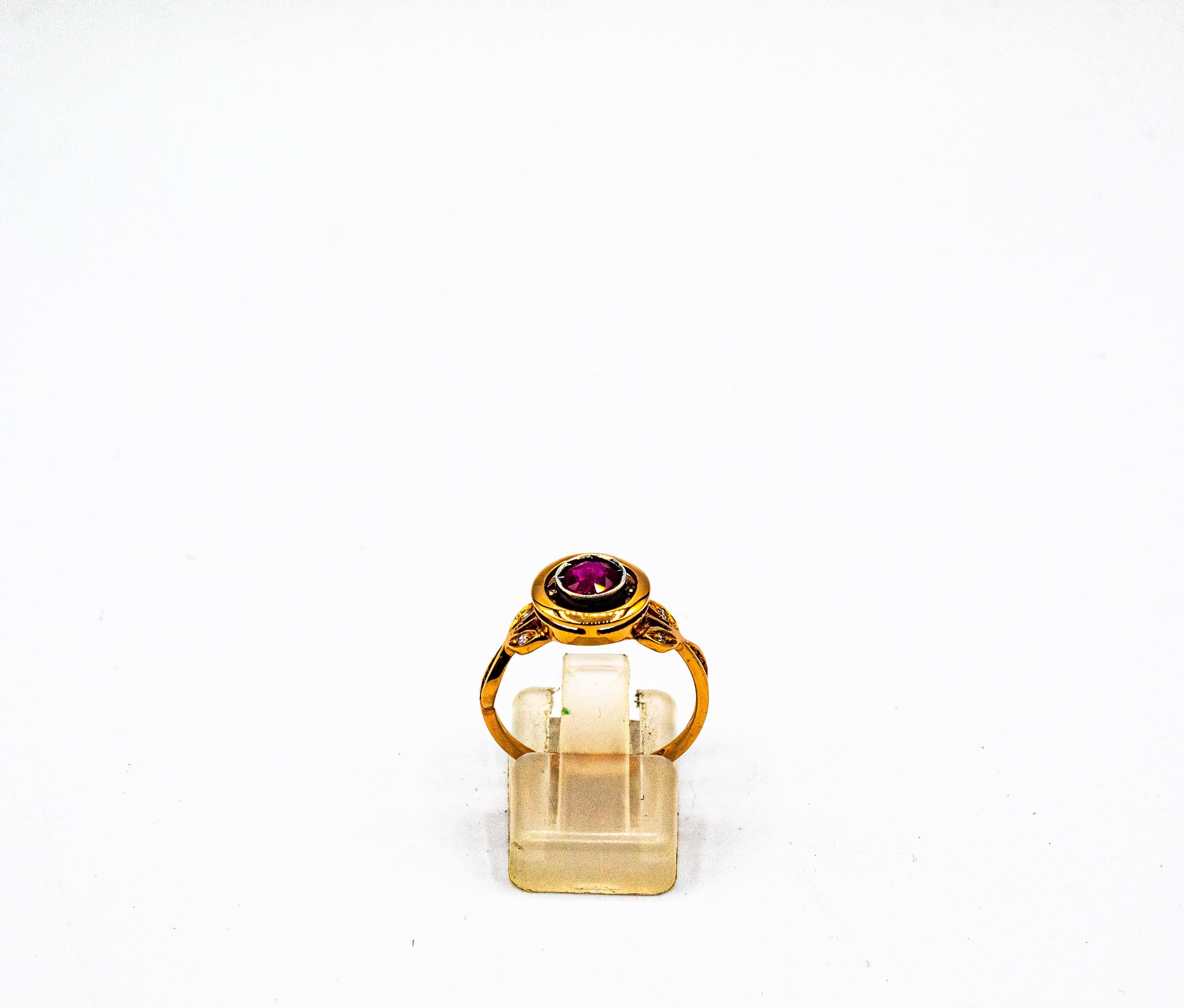 Anillo de cóctel de oro amarillo con diamante rubí talla brillante blanco estilo art déco en venta 3