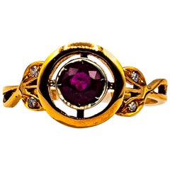 Art Deco Style White Brilliant Cut Diamond Ruby Yellow Gold Cocktail Ring