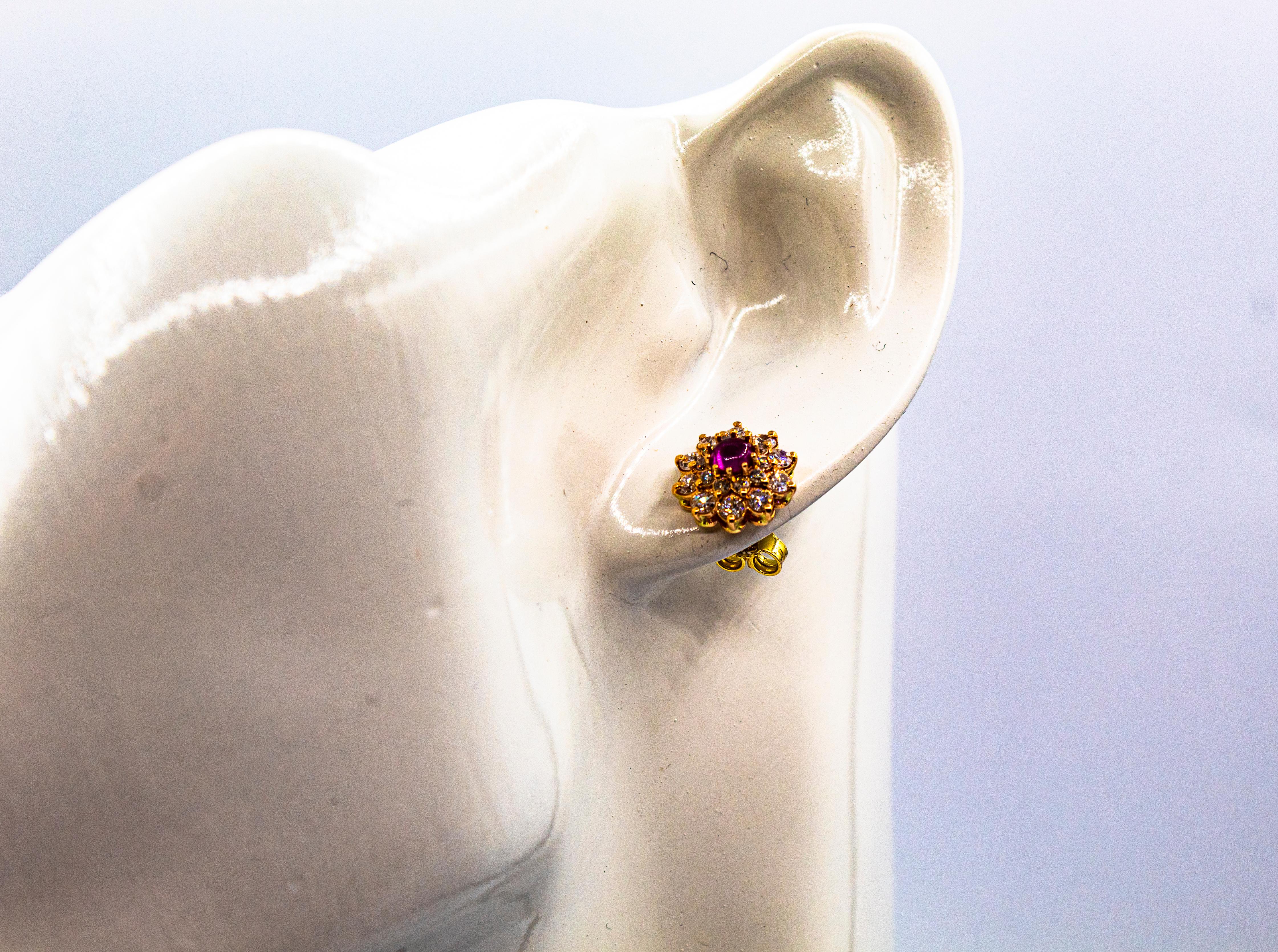 Art Deco Style White Brilliant Cut Diamond Ruby Yellow Gold Stud Dangle Earrings For Sale 7