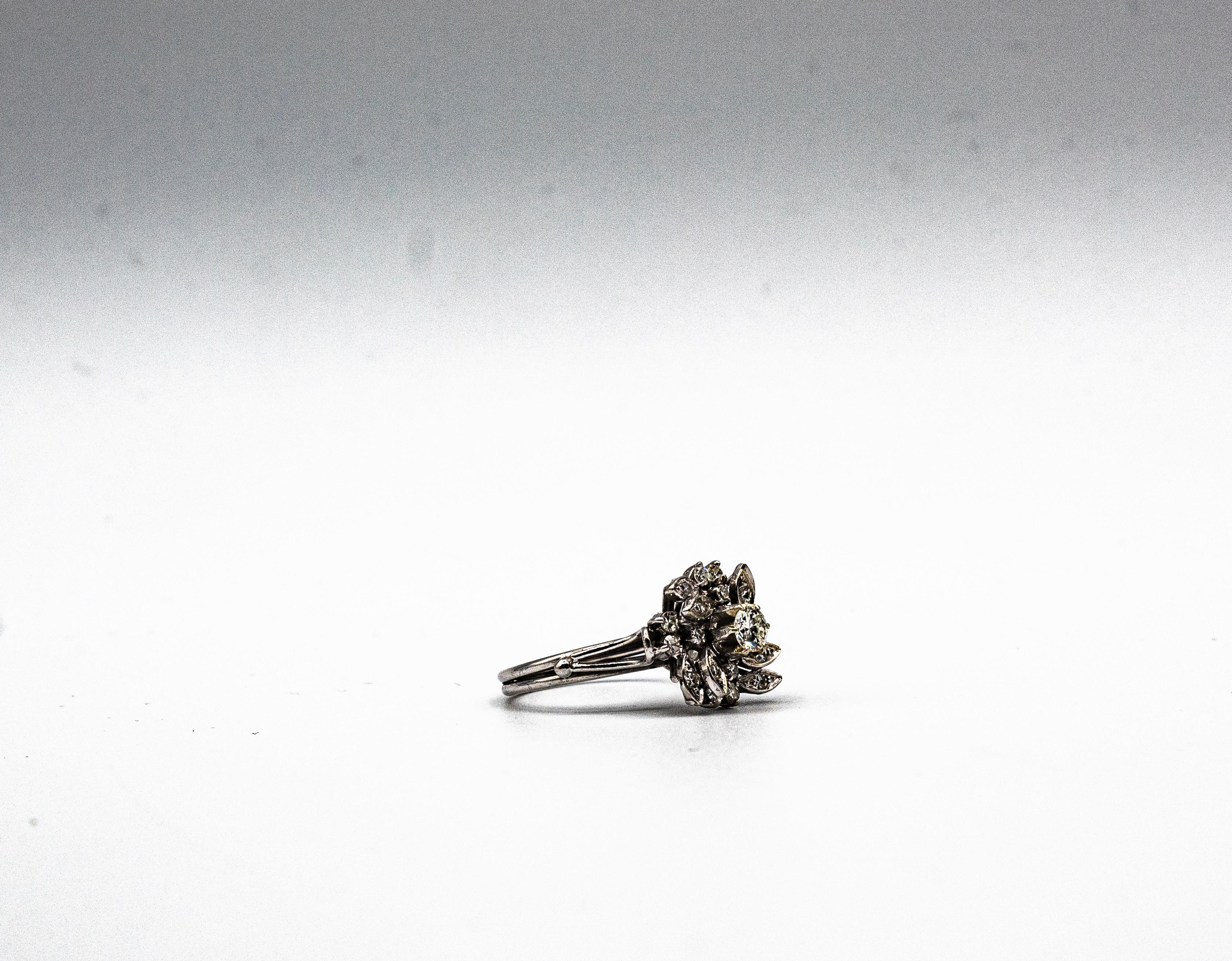 Art Deco Style White Brilliant Cut Diamond White Gold Engagement Ring 7