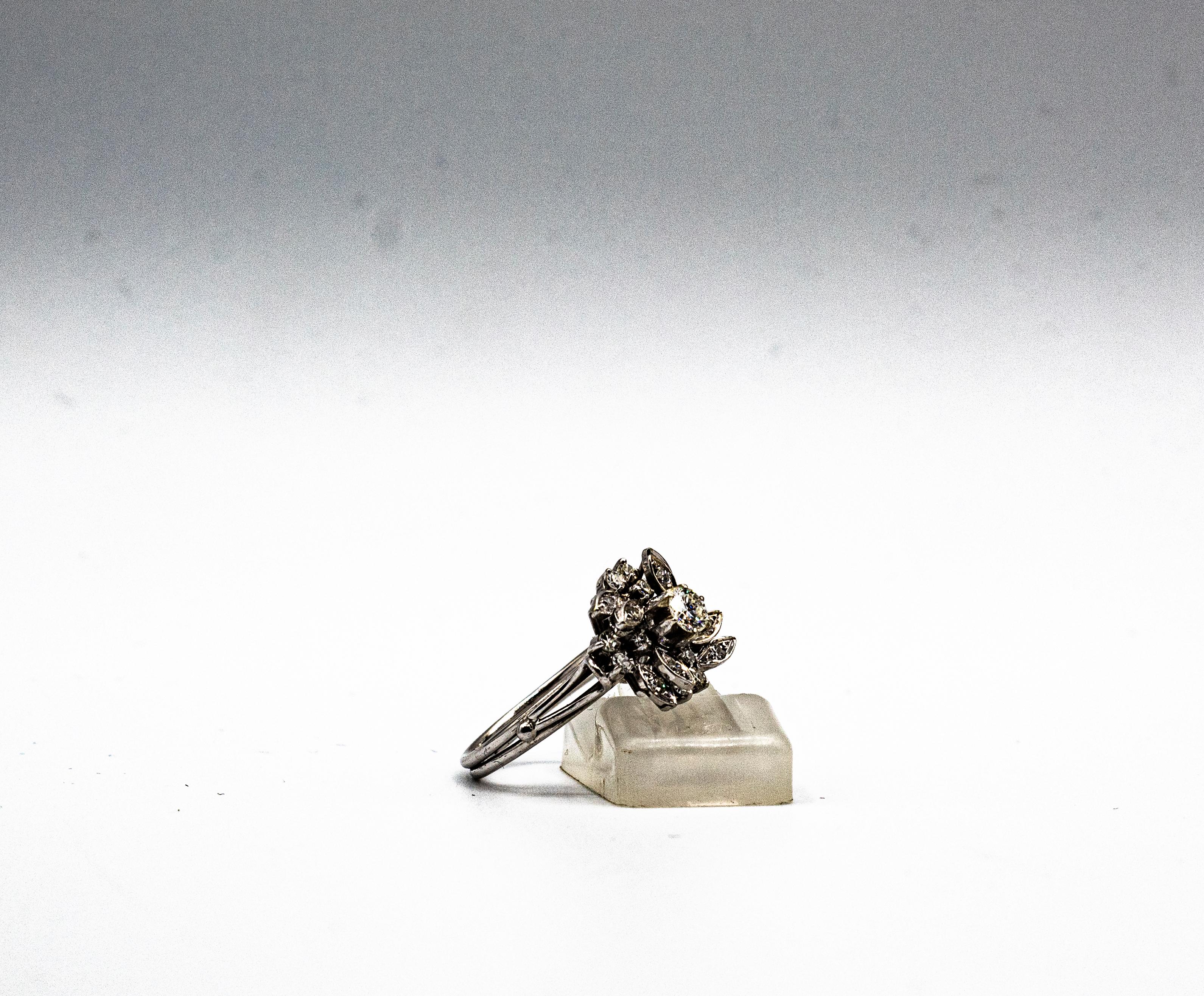 Art Deco Style White Brilliant Cut Diamond White Gold Engagement Ring 5