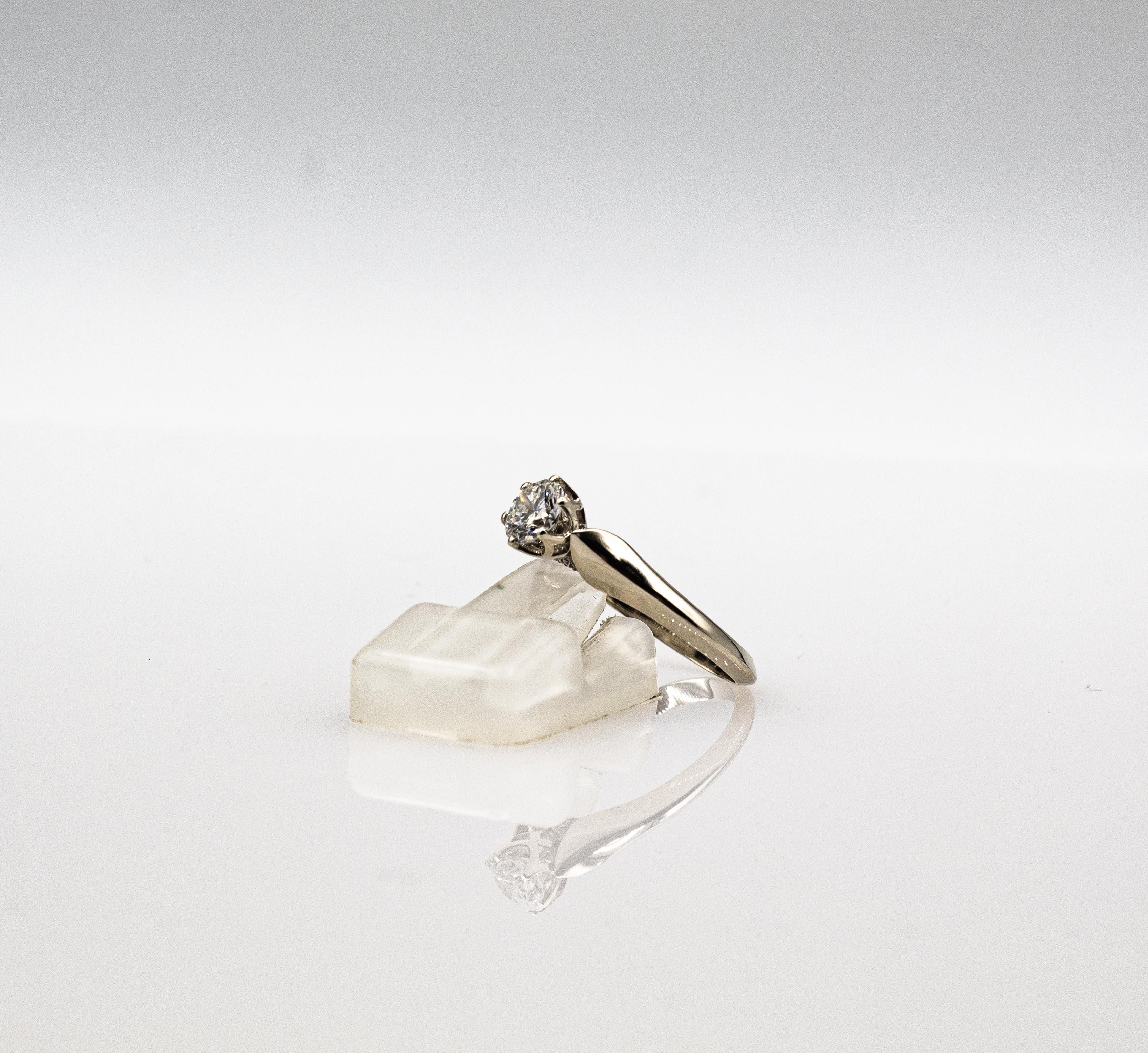 Art Deco Style White Brilliant Cut Diamond White Gold Solitaire Ring 6