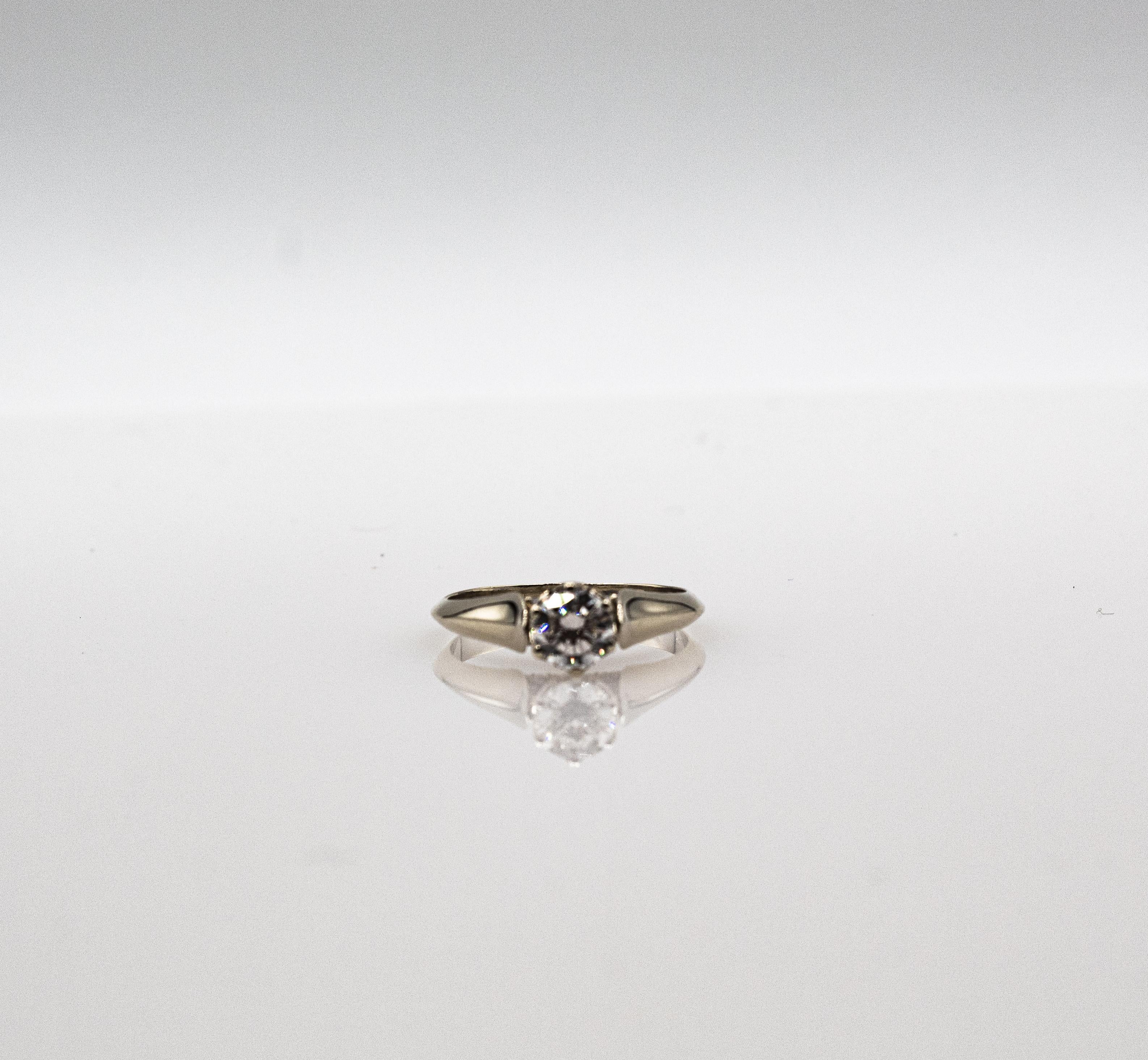 Art Deco Style White Brilliant Cut Diamond White Gold Solitaire Ring 7