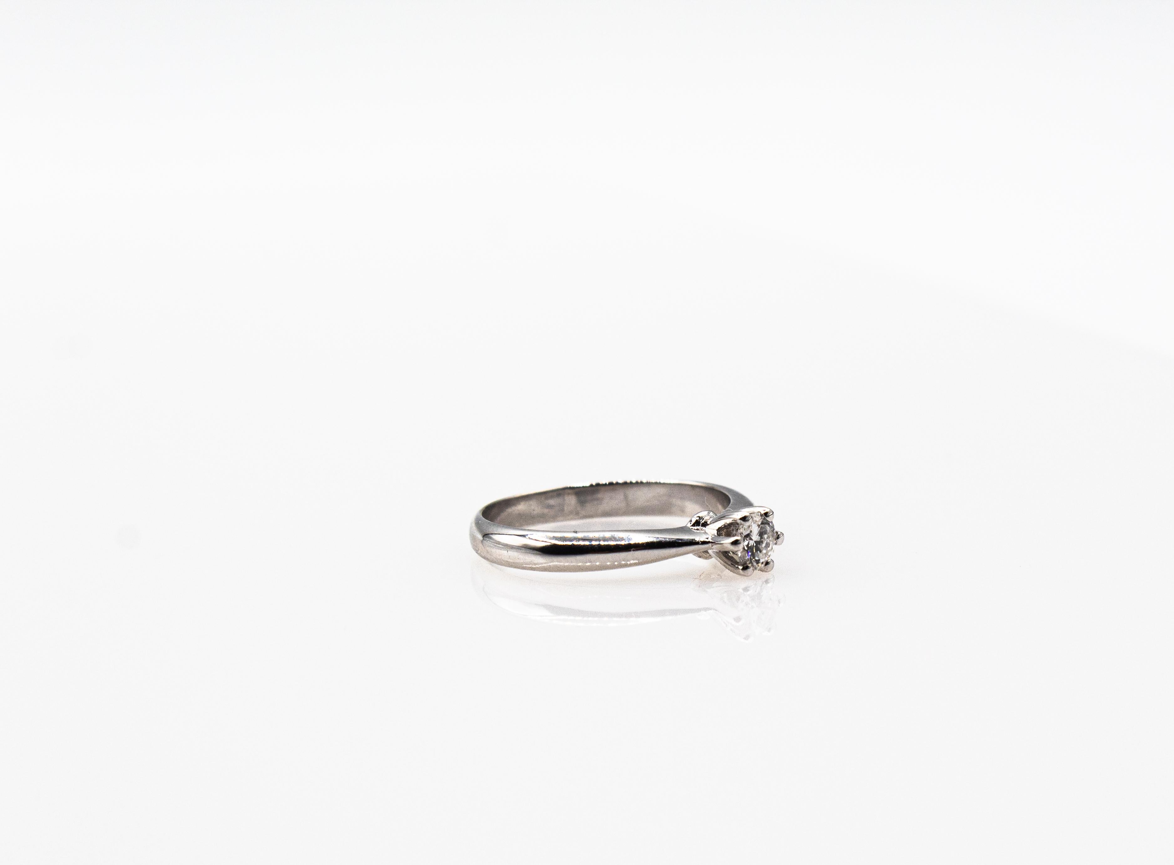 Art Deco Style White Brilliant Cut Diamond White Gold Solitaire Ring 7