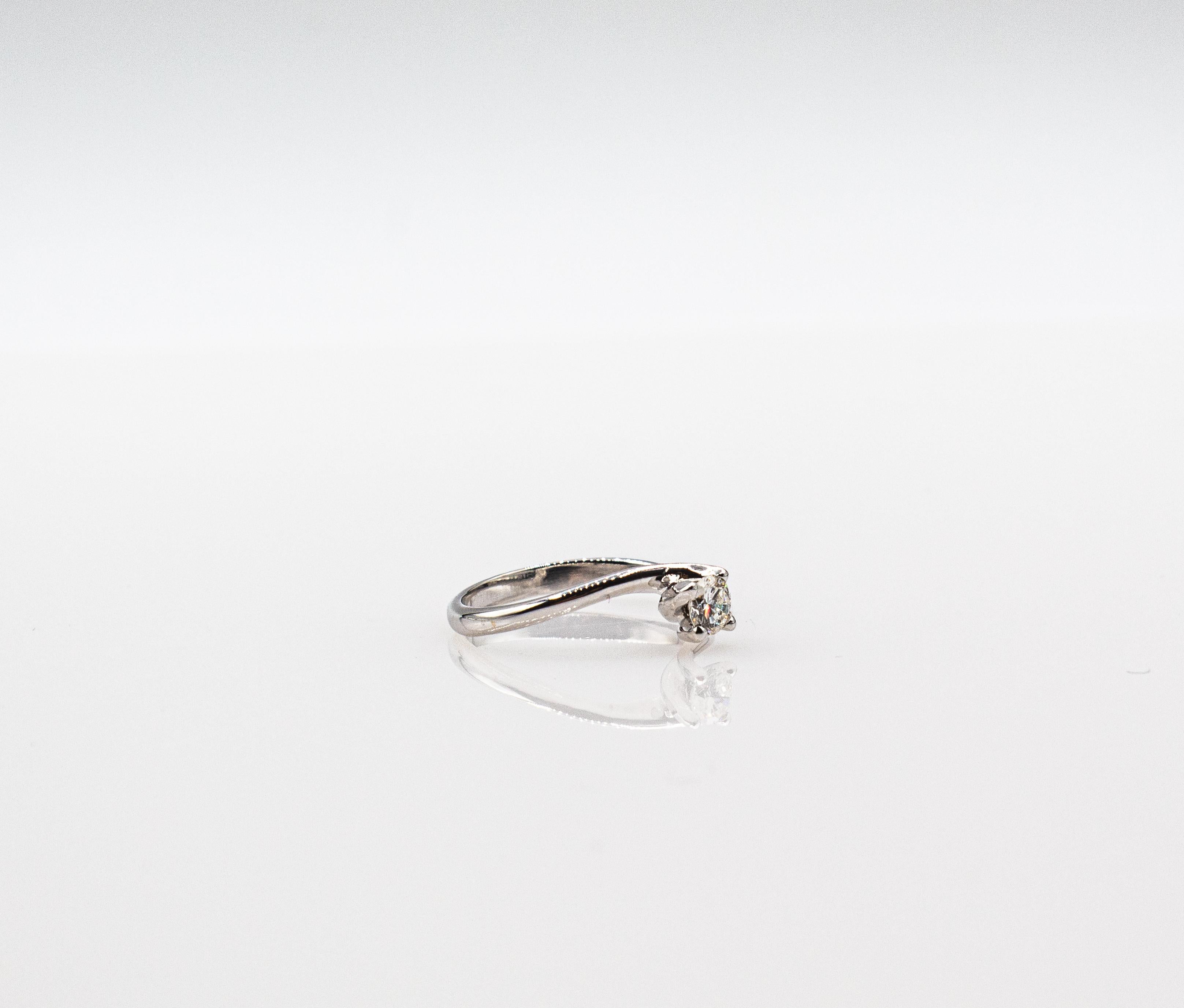 Art Deco Style White Brilliant Cut Diamond White Gold Solitaire Ring 7