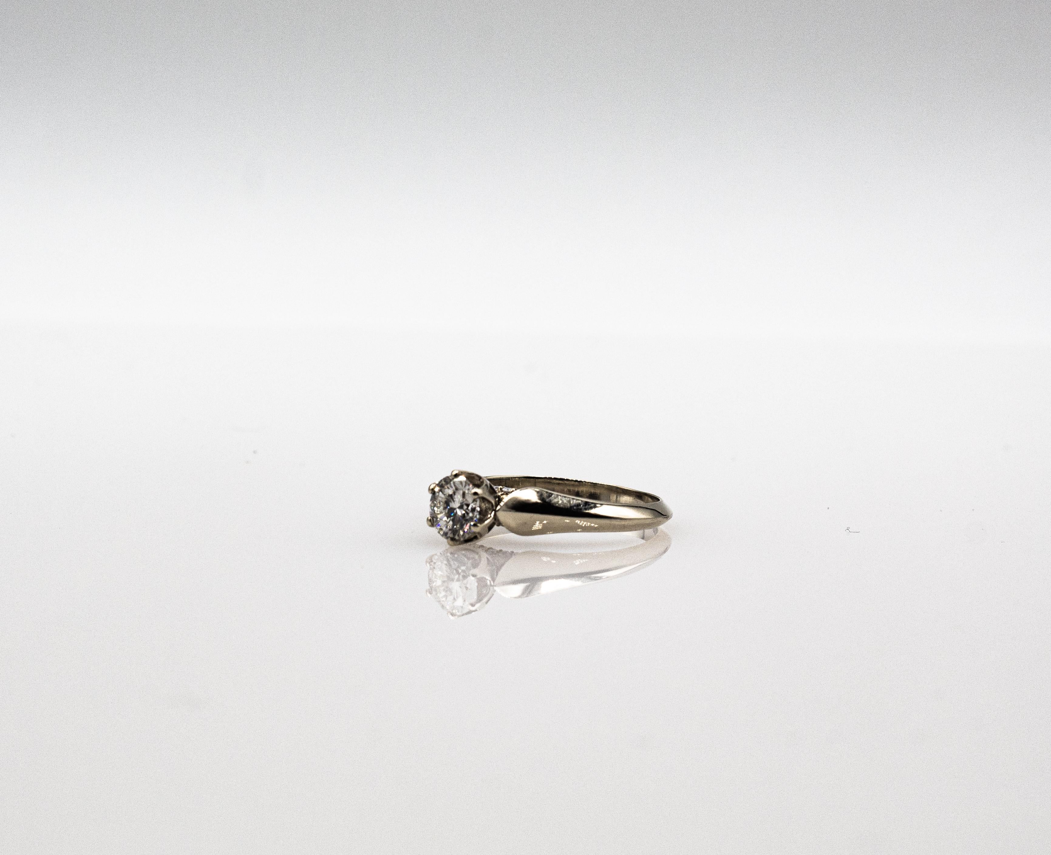 Art Deco Style White Brilliant Cut Diamond White Gold Solitaire Ring For Sale 8