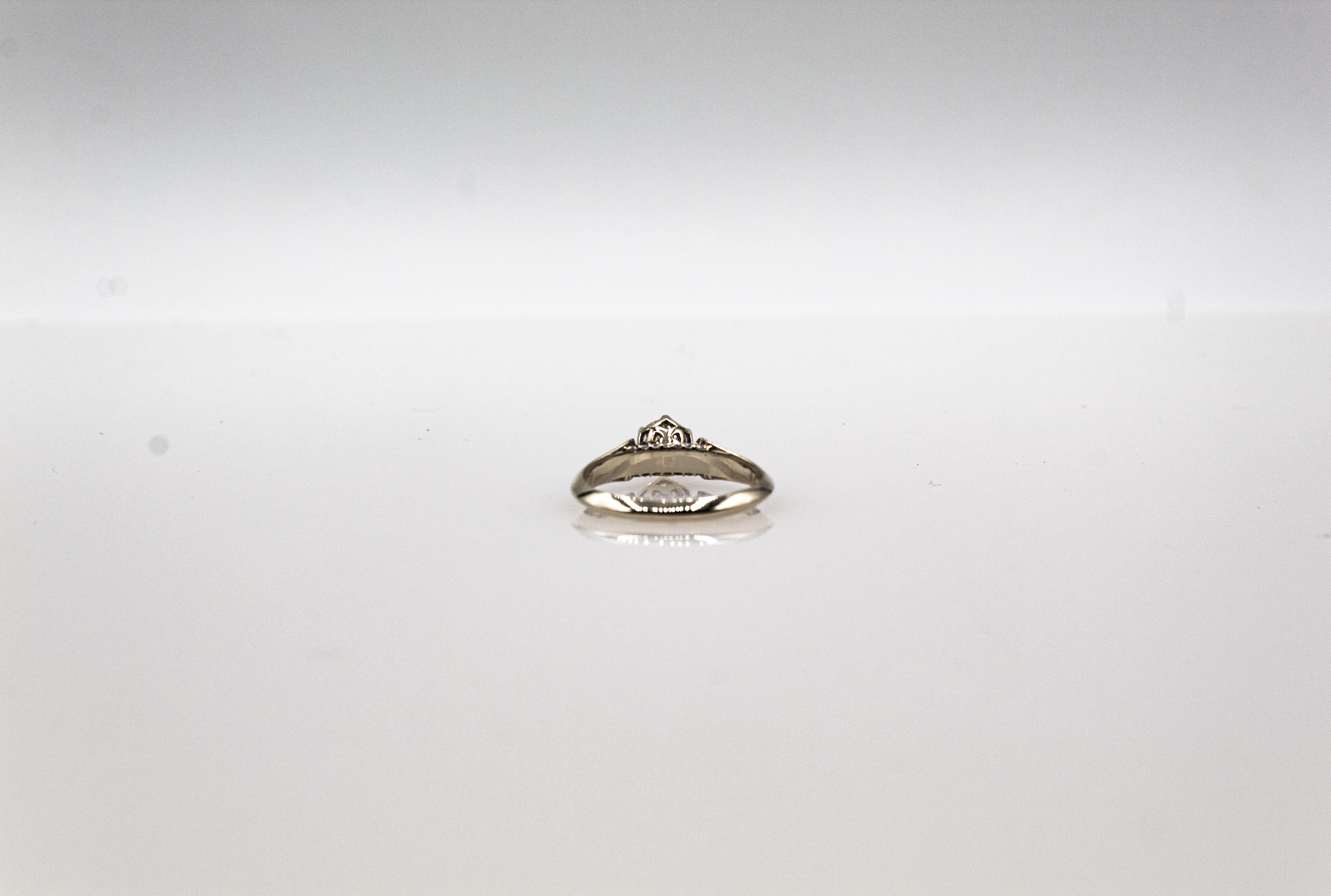 Art Deco Style White Brilliant Cut Diamond White Gold Solitaire Ring 9
