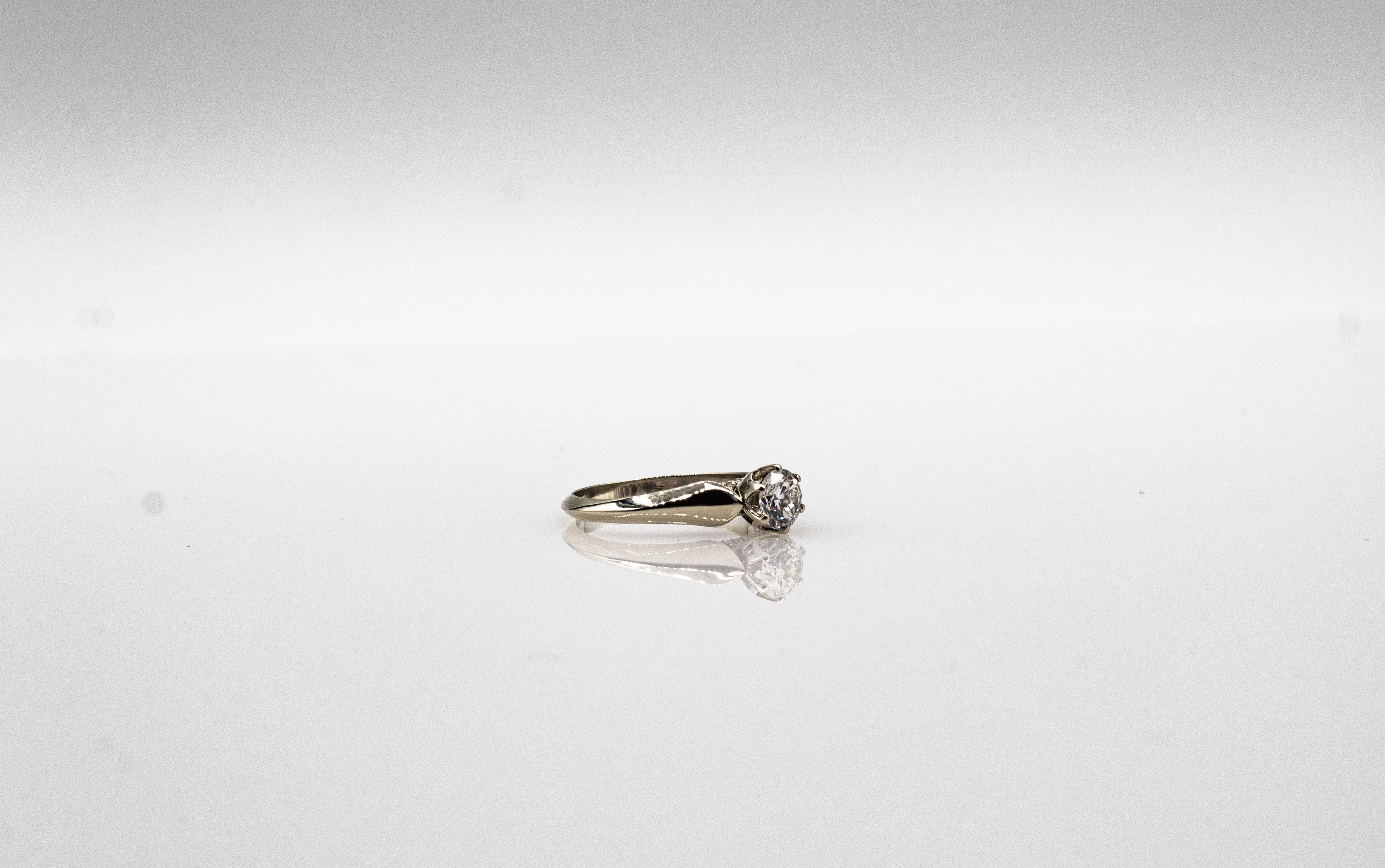 Art Deco Style White Brilliant Cut Diamond White Gold Solitaire Ring 10