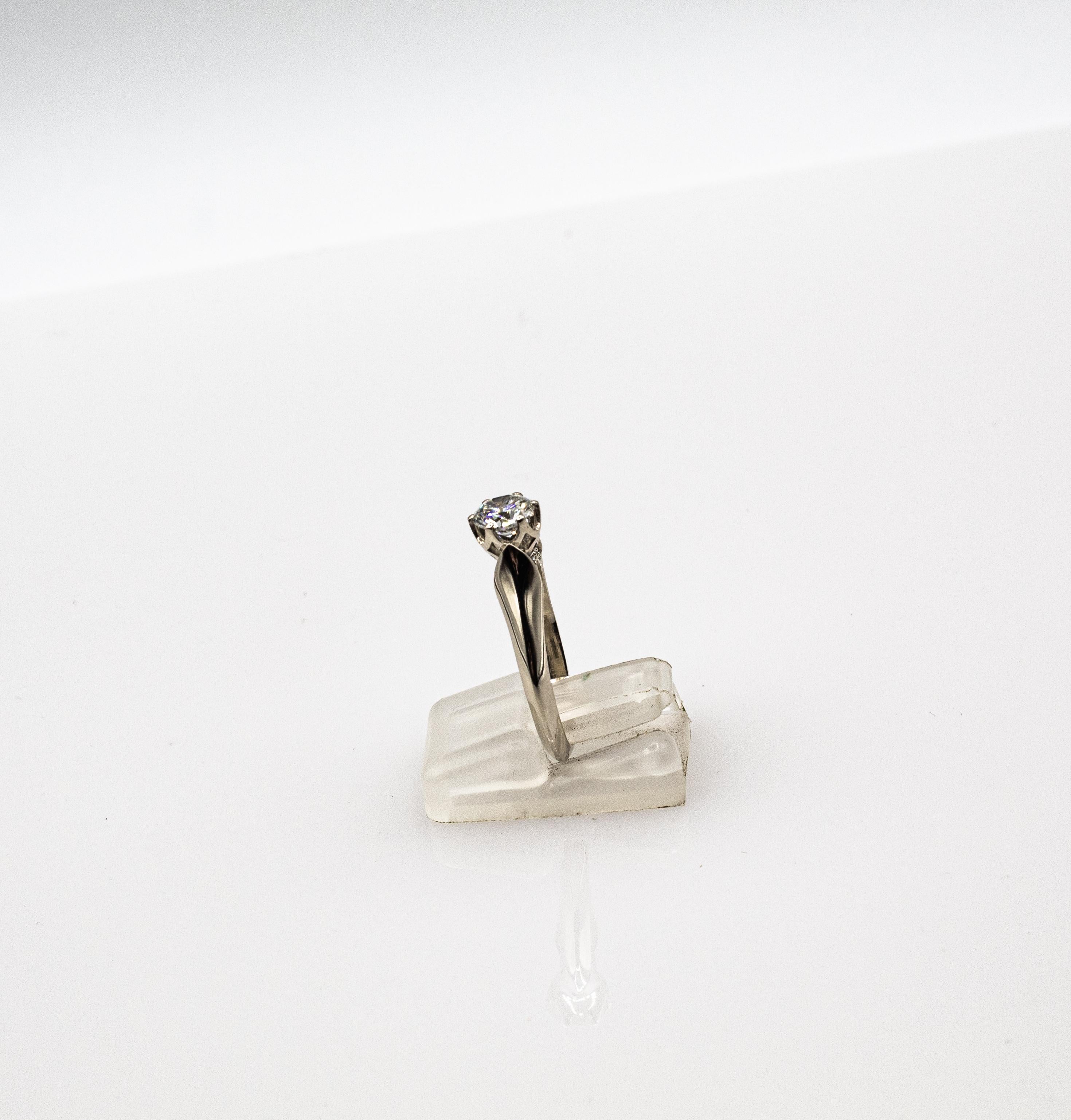 Women's or Men's Art Deco Style White Brilliant Cut Diamond White Gold Solitaire Ring