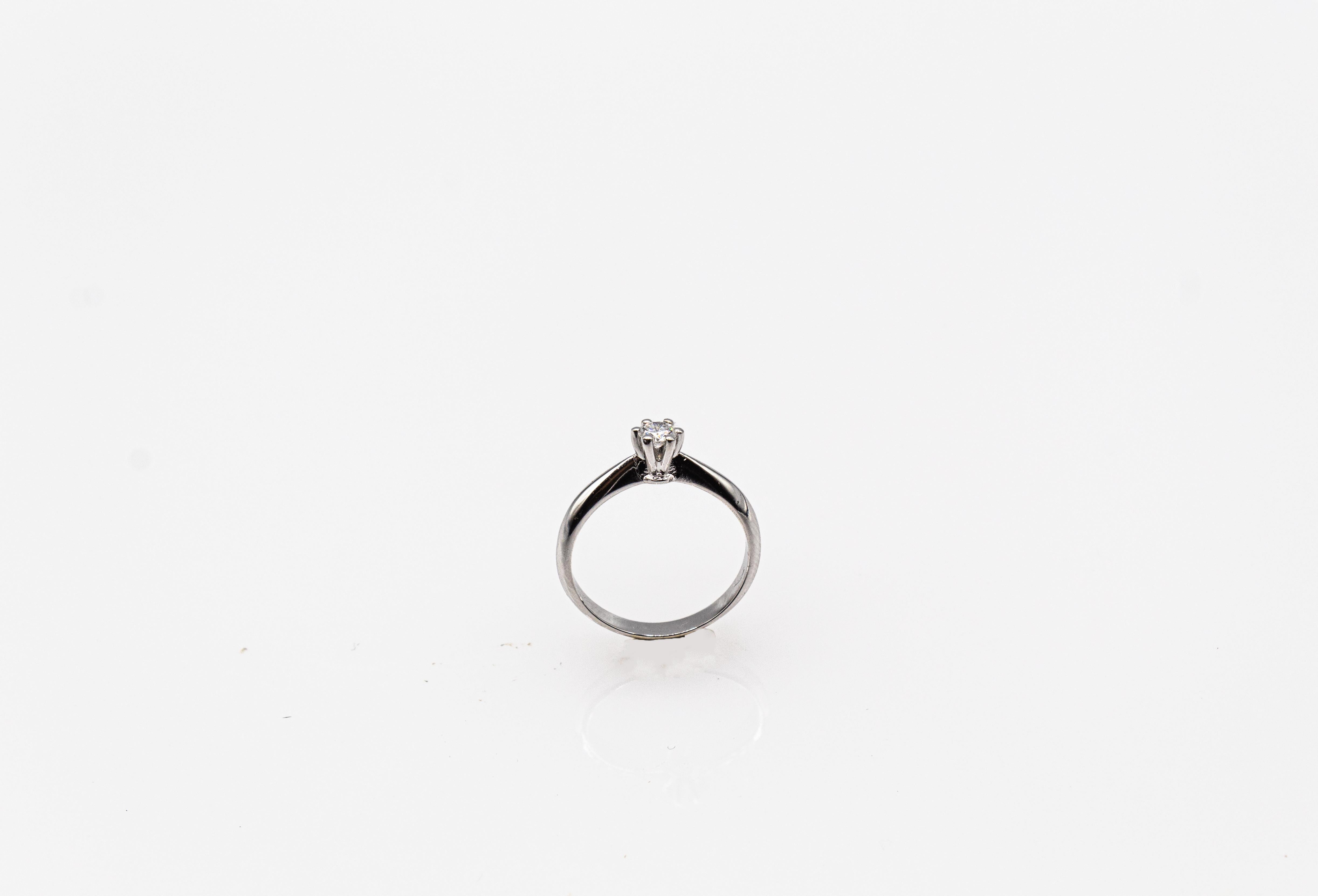Art Deco Style White Brilliant Cut Diamond White Gold Solitaire Ring 1
