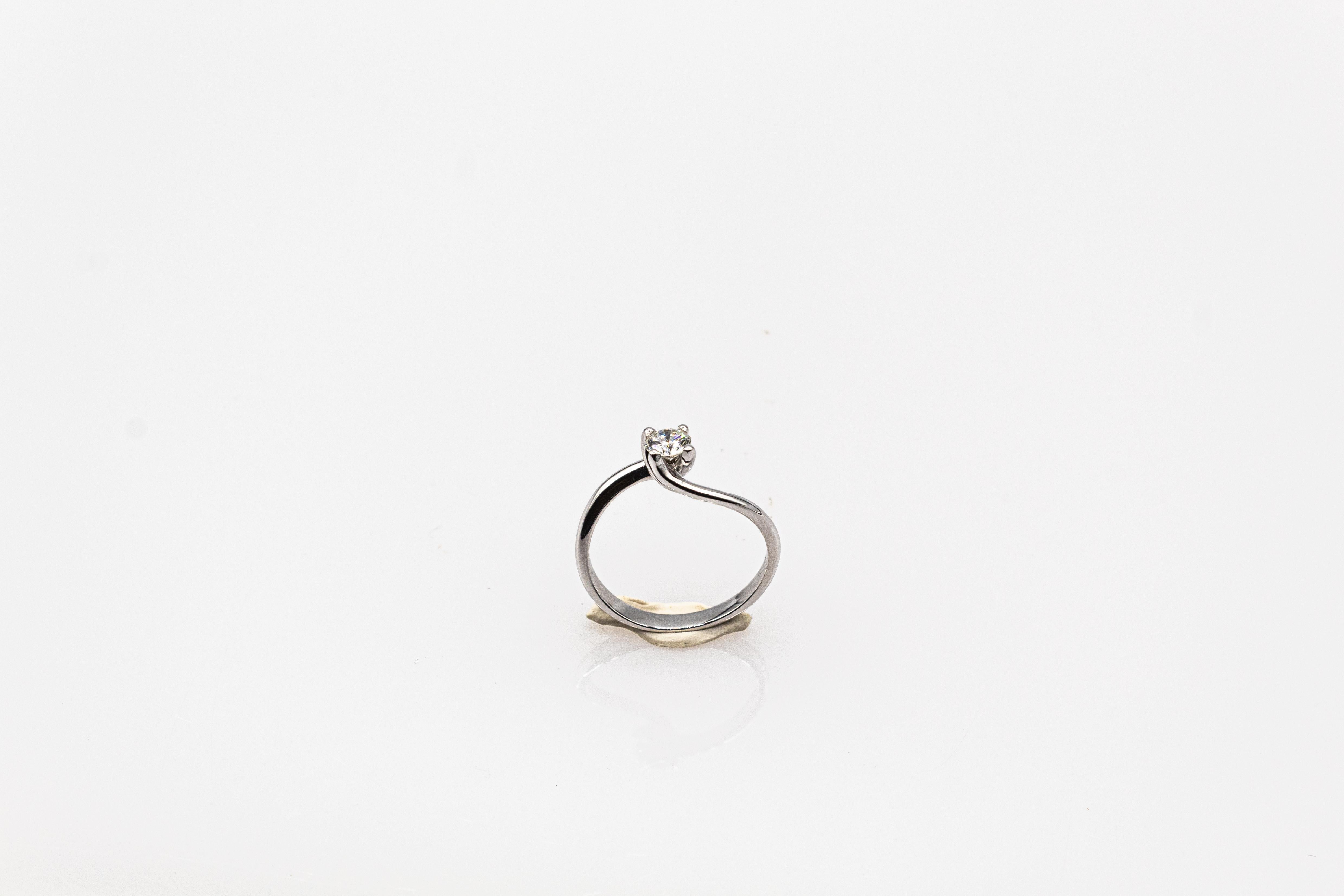 Art Deco Style White Brilliant Cut Diamond White Gold Solitaire Ring 1