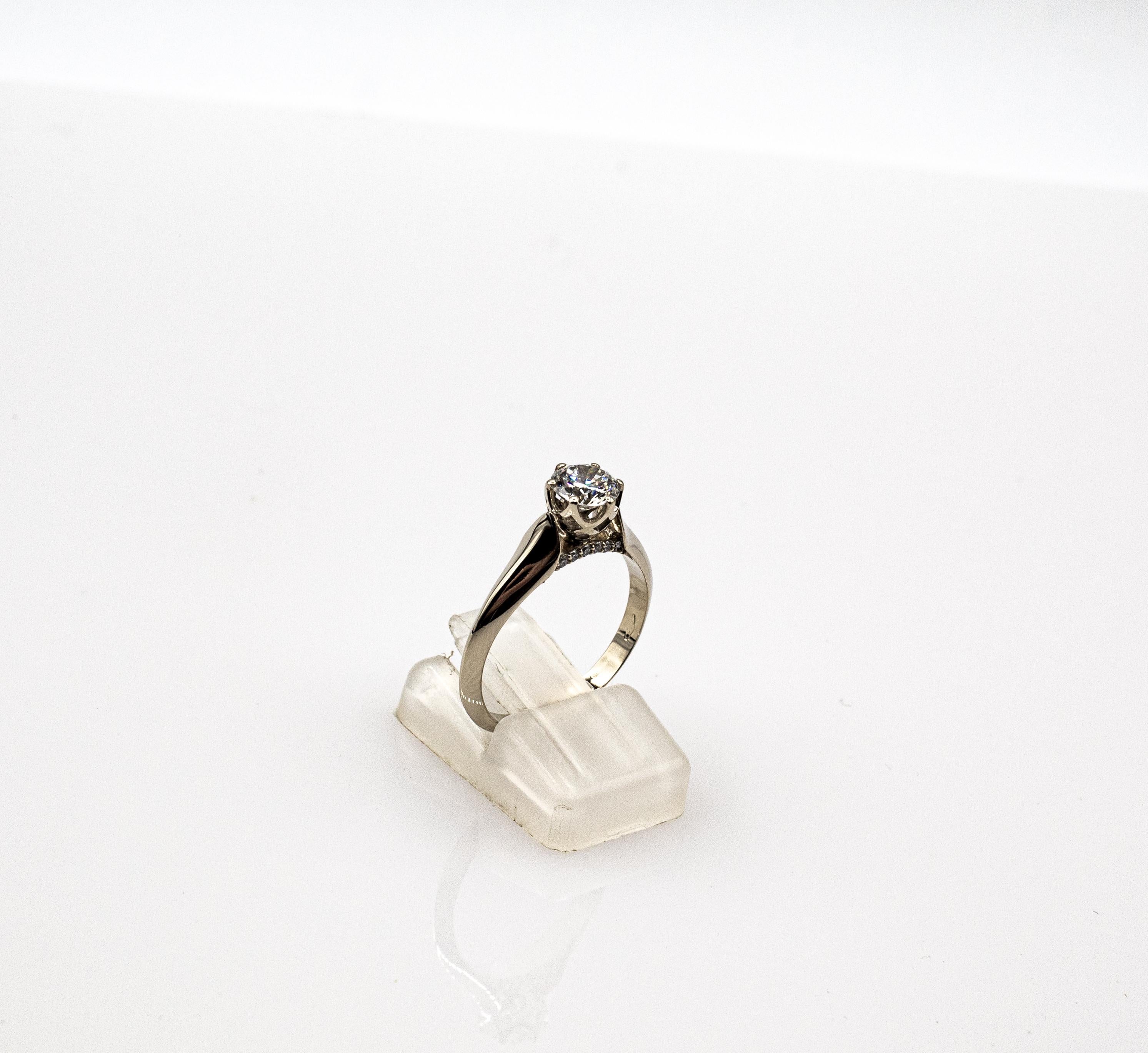 Art Deco Style White Brilliant Cut Diamond White Gold Solitaire Ring For Sale 2