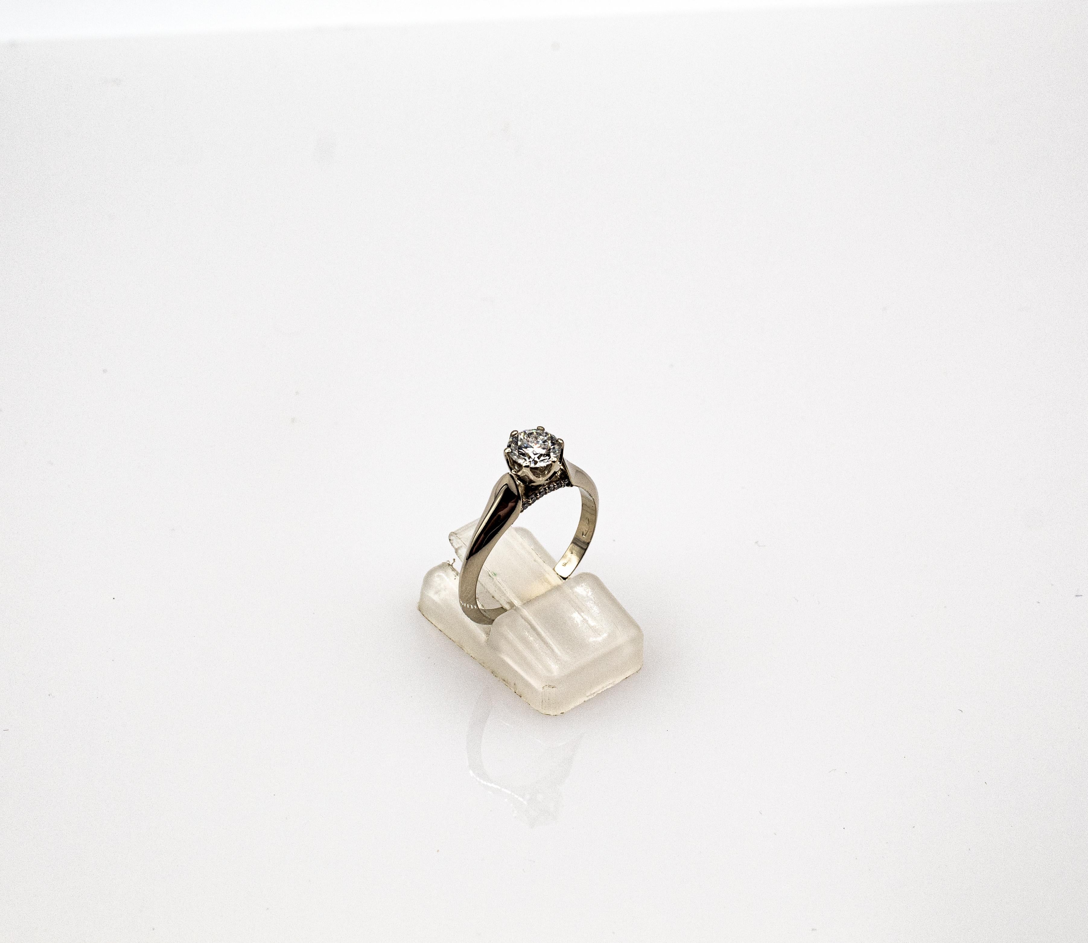 Art Deco Style White Brilliant Cut Diamond White Gold Solitaire Ring 3