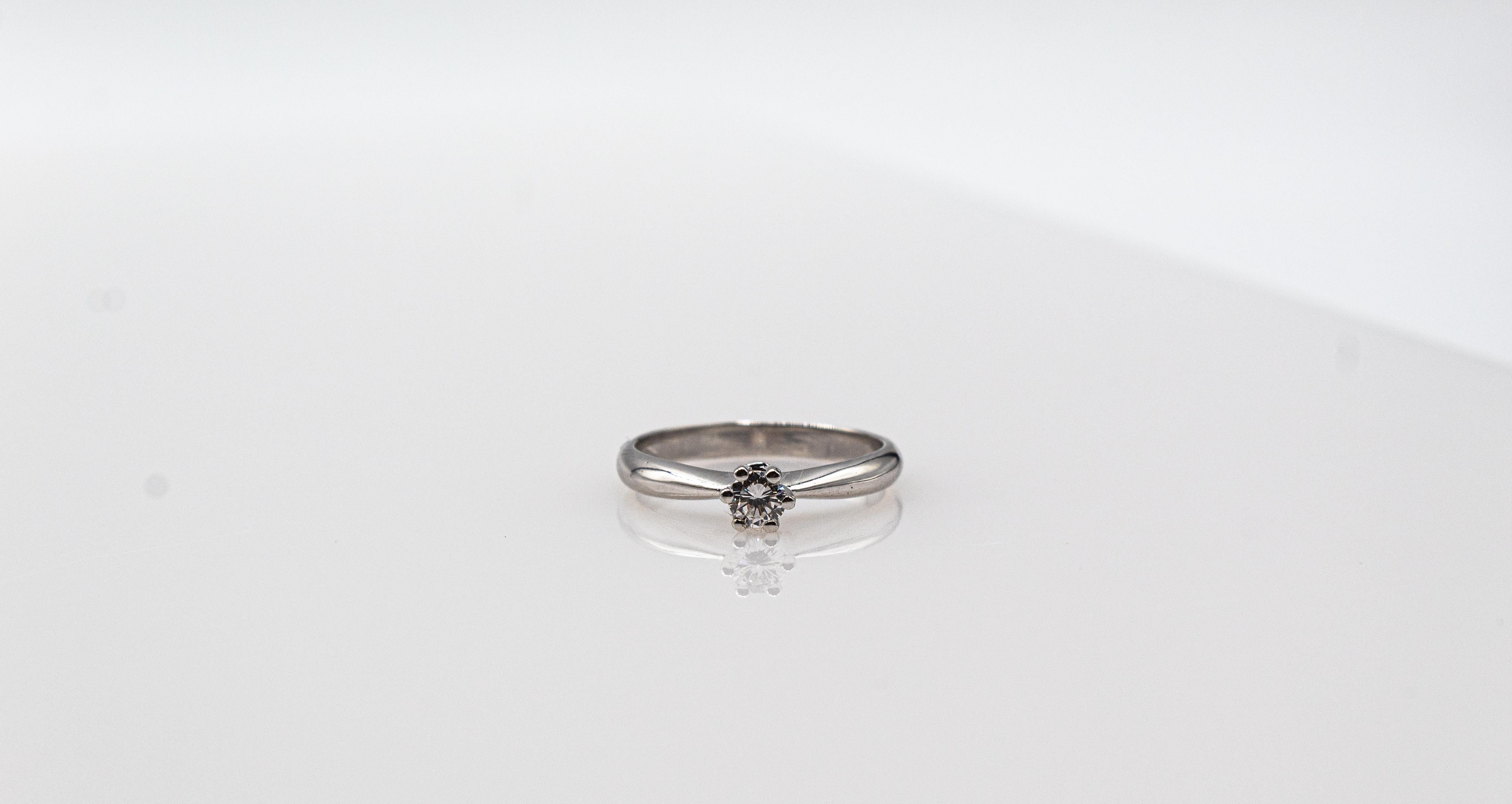 Art Deco Style White Brilliant Cut Diamond White Gold Solitaire Ring For Sale 3