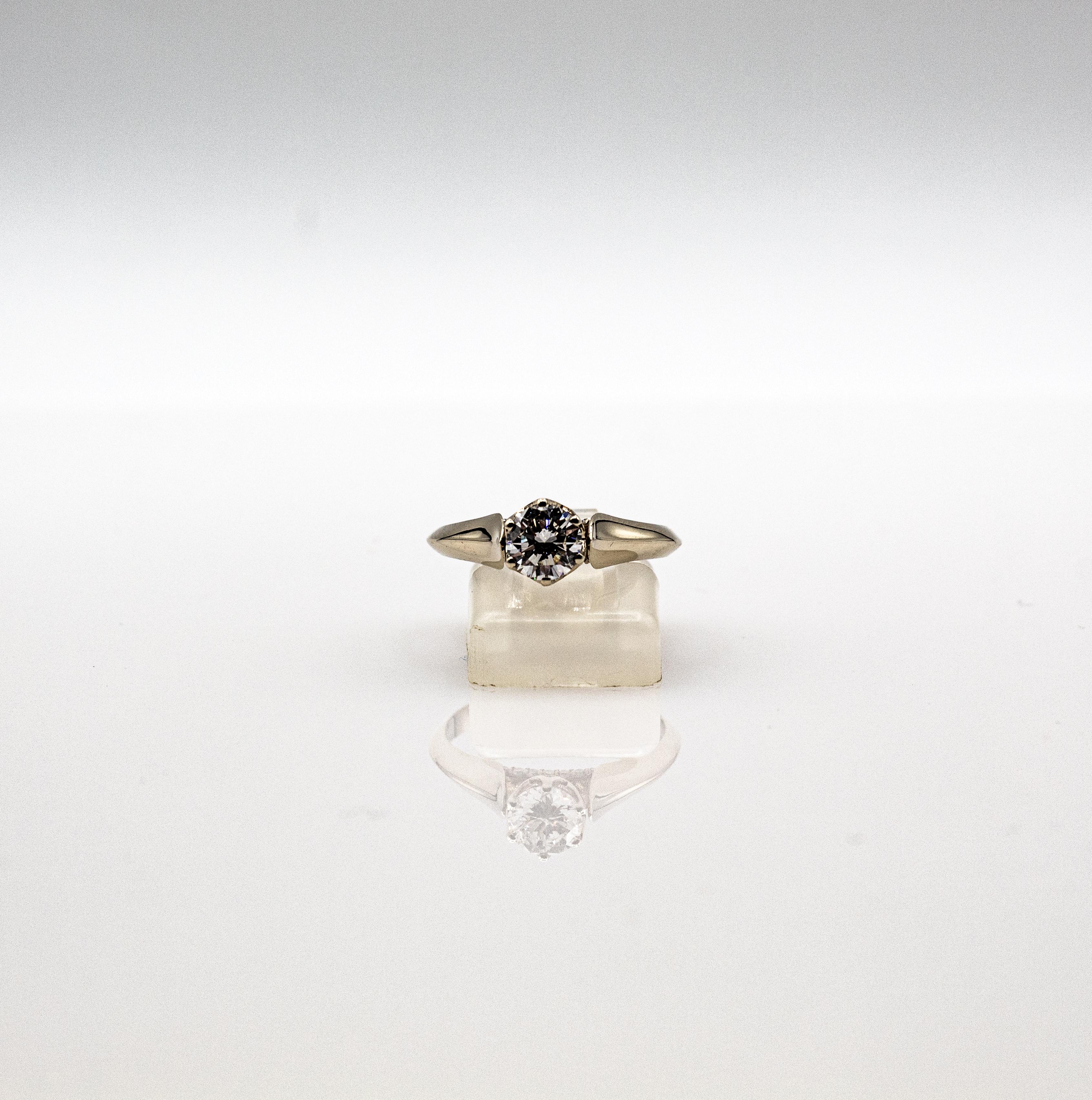 Art Deco Style White Brilliant Cut Diamond White Gold Solitaire Ring 4