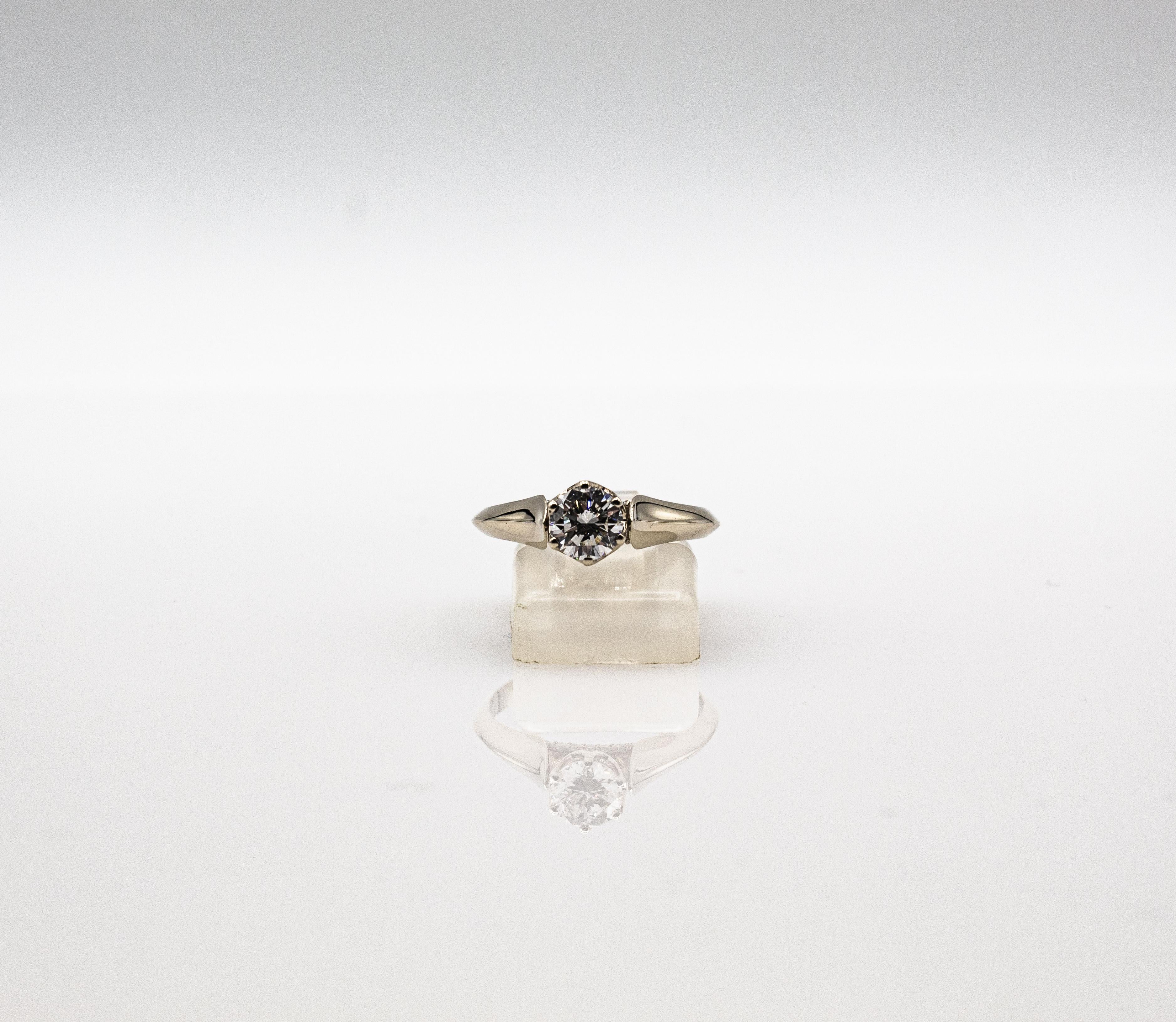 Art Deco Style White Brilliant Cut Diamond White Gold Solitaire Ring 5
