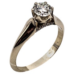 Art Deco Style White Brilliant Cut Diamond White Gold Solitaire Ring