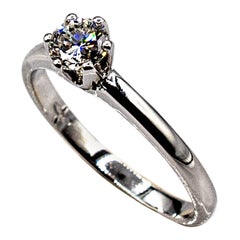 Art Deco Style White Brilliant Cut Diamond White Gold Solitaire Ring