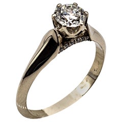 Art Deco Style White Brilliant Cut Diamond White Gold Solitaire Ring