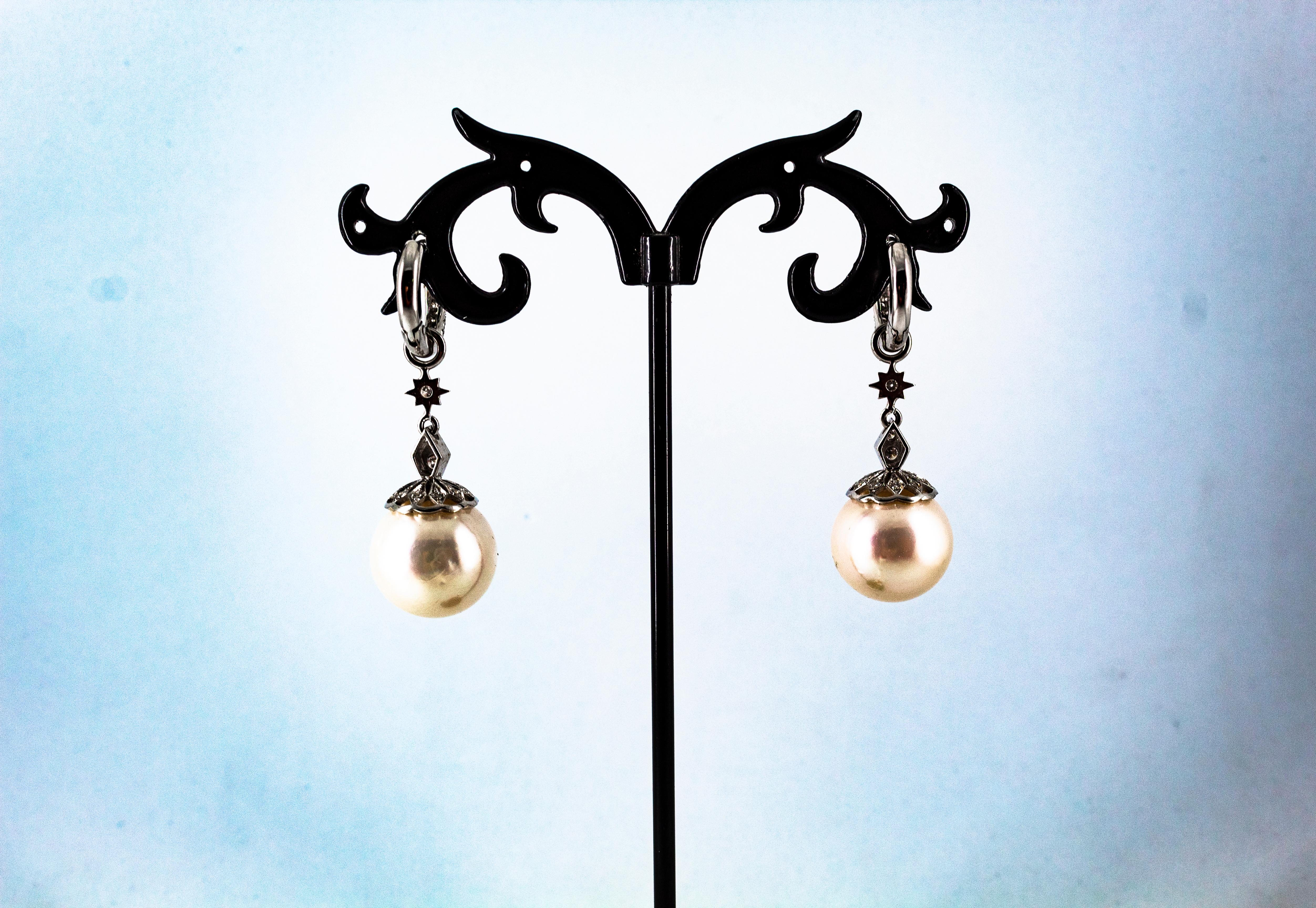 Art Deco Style White Brilliant Cut Zircon Pearl White Gold Plate Drop Earrings For Sale 7