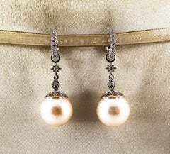 Art Deco Style White Brilliant Cut Zircon Pearl White Gold Plate Drop Earrings
