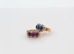 Art Deco Style White Diamond Blue Cabochon Cut Sapphire Yellow Gold Band Ring