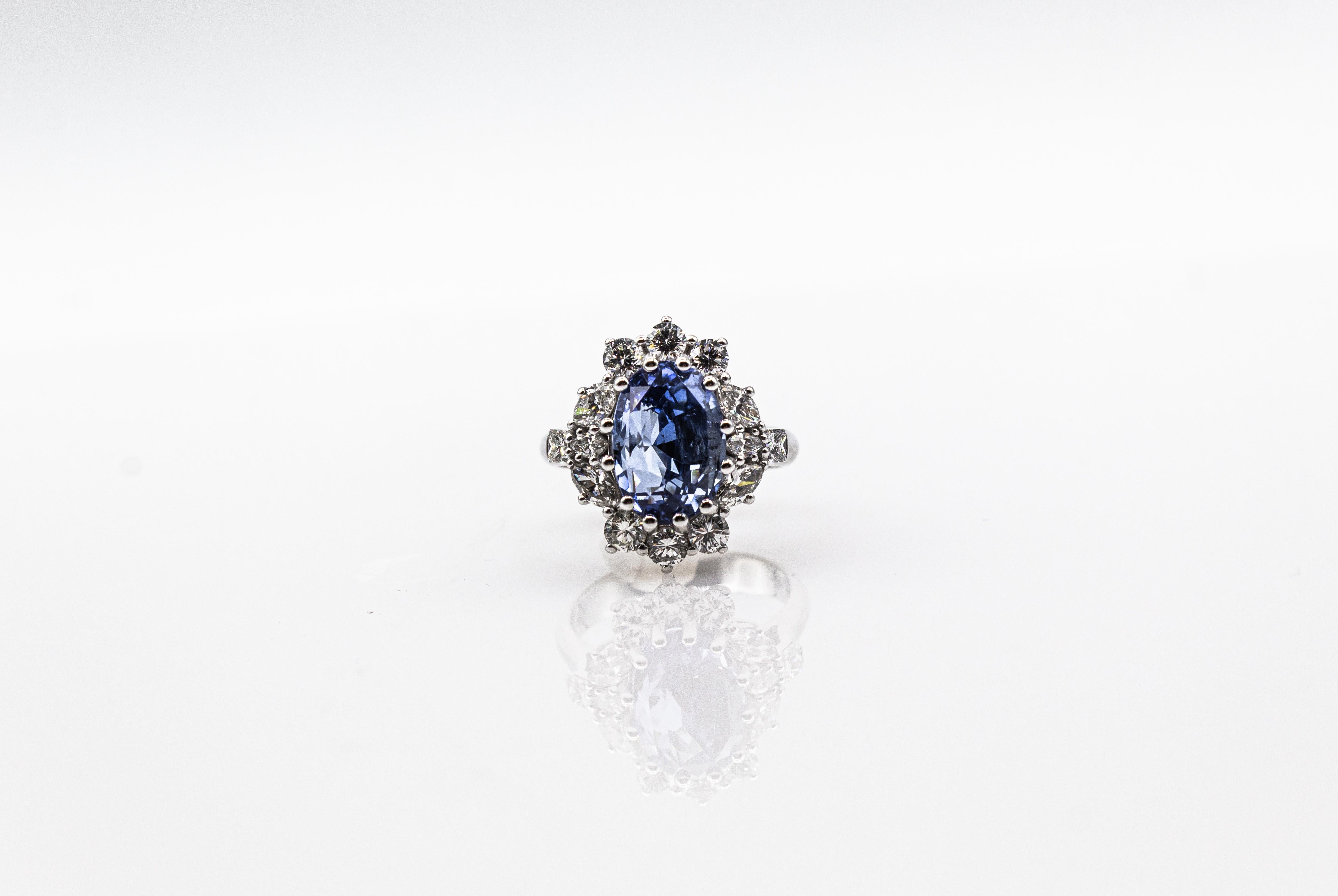 Art Deco Style White Diamond Blue Ceylon Sapphire White Gold Cocktail Ring For Sale 5