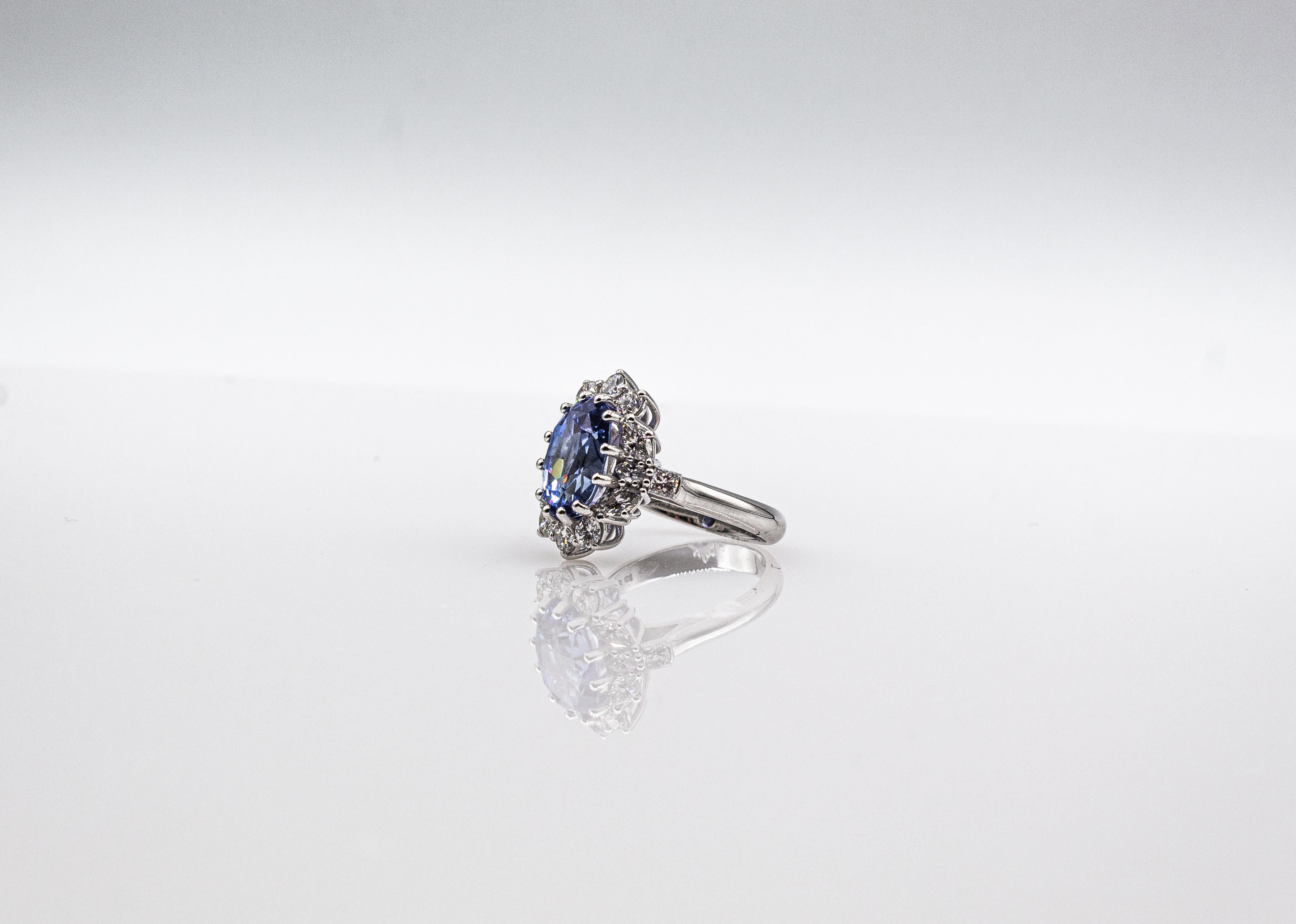 Art Deco Style White Diamond Blue Ceylon Sapphire White Gold Cocktail Ring For Sale 9